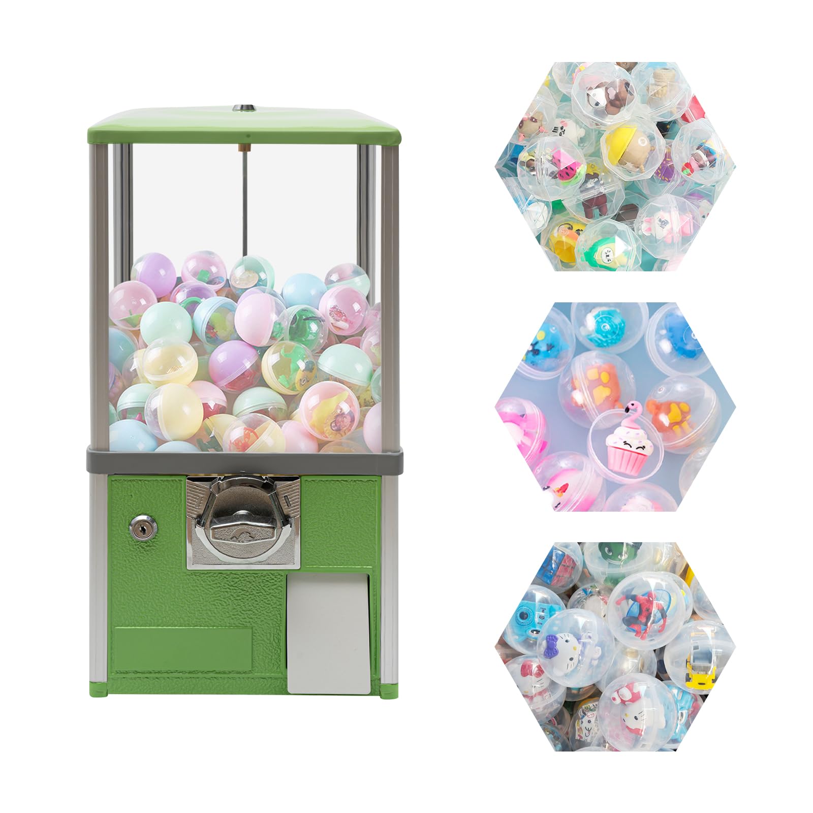 Commercial Candy Gumball Vending Machine - Automatic Capsule Dispenser for Retail Stores with 1.77-1.97in Round Capsules (Green) - Perfect for Arcades, Malls, and Convenience Stores - Accepts 25 Cent Coins
