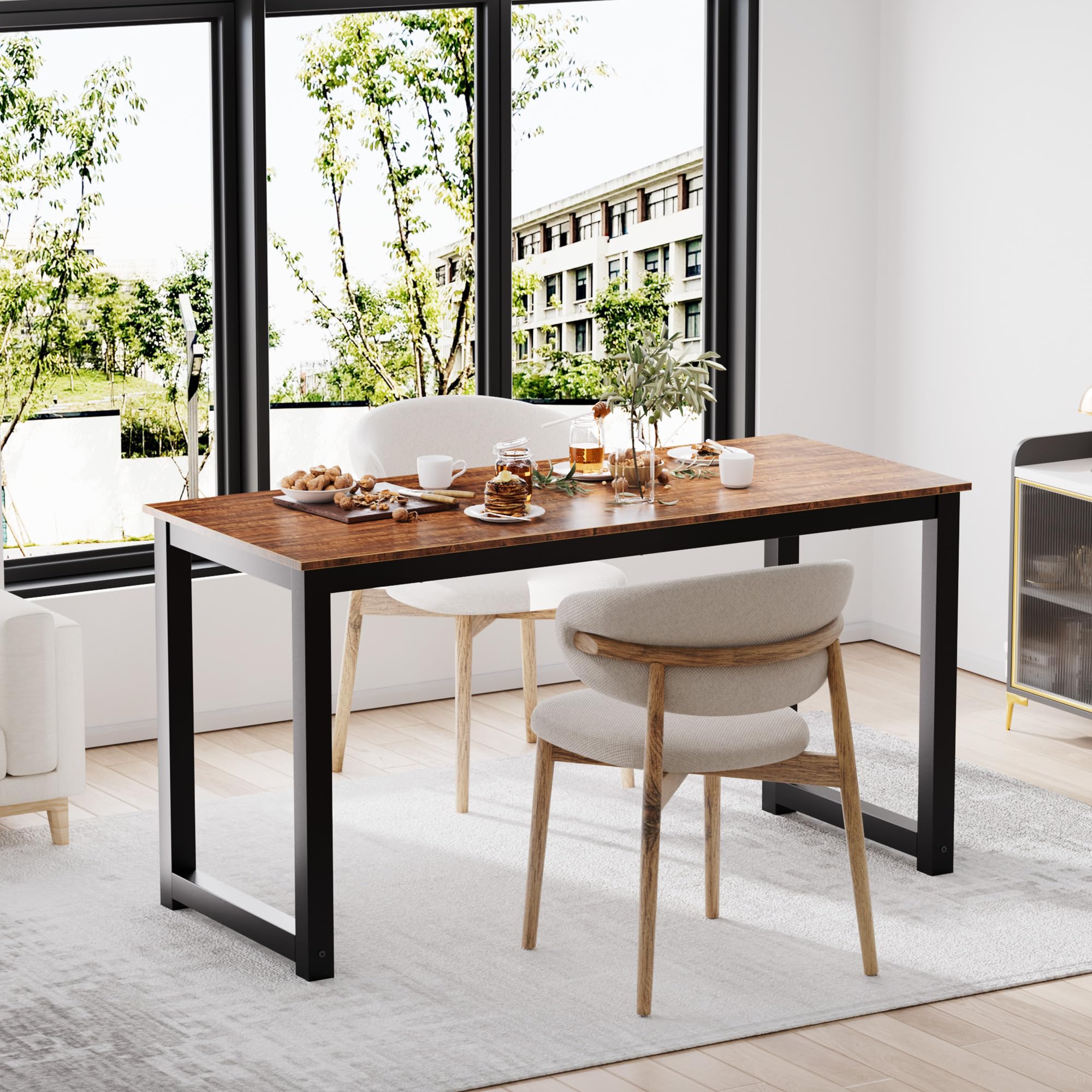 55 Inch Modern Industrial Computer Desk - Home & Office Workstation with Leg Bars, Rustic Brown Writing Table for PC & Laptop | Perfect for Small Spaces, Gaming Setup & Remote Work