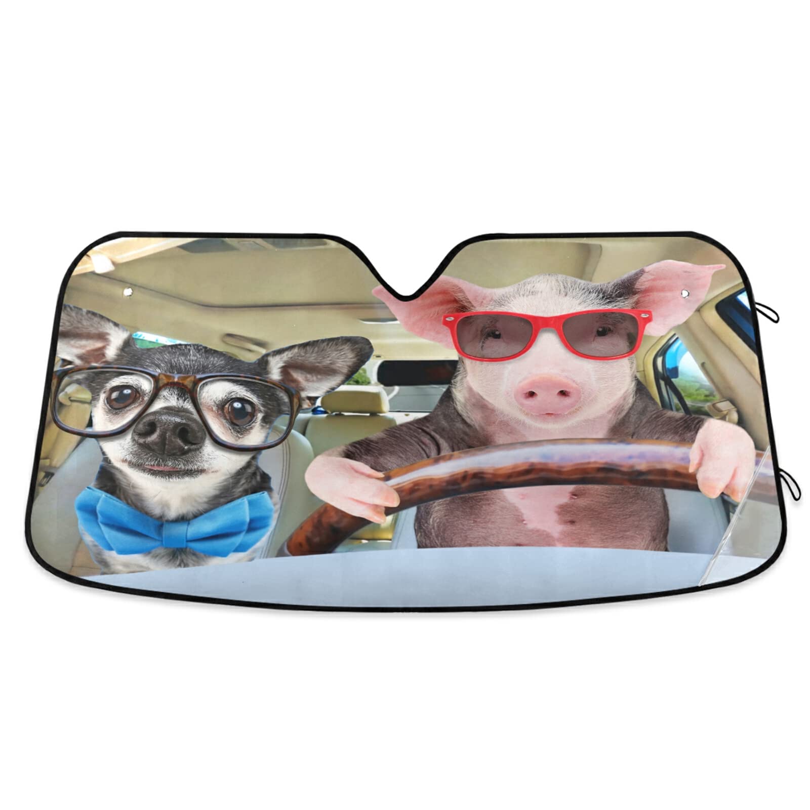 Boccsty Funny Dog & Pig Car Windshield Sun Shade - Foldable Animal Eyes Sun Shield Cover for Cars, SUVs & Trucks - UV Protection Auto Accessories for Men, Women & Kids | Perfect for Summer Road Trips & Parking Protection