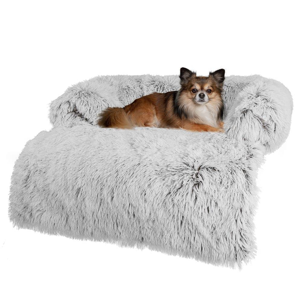 UHIAESOU Plush Dog Sofa Mat - Soft Washable Pet Bed with Memory Foam Neck Pillow, Non-Slip Warm Dog Mattress for Medium Dogs (Brown) - Perfect for Living Room Lounging & Cozy Pet Napping