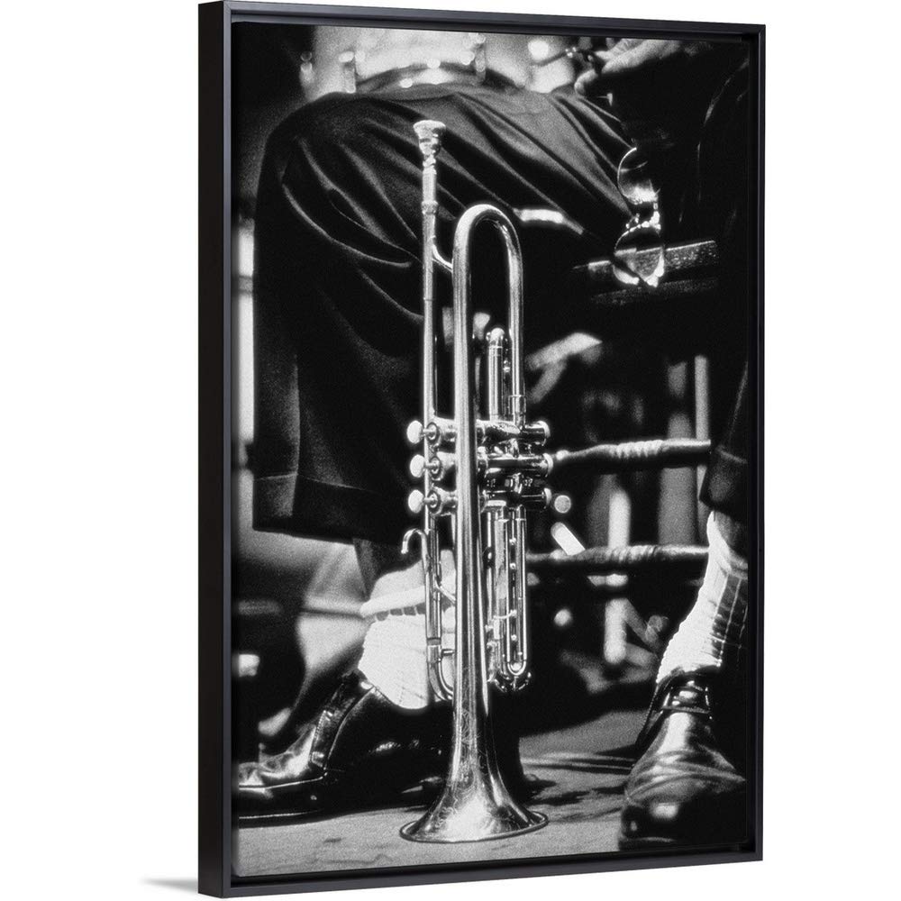 Jazz Trumpet Player Black Float Frame Canvas Art - Elegant Jazz Music Wall Decor for Living Room, Bedroom & Office
