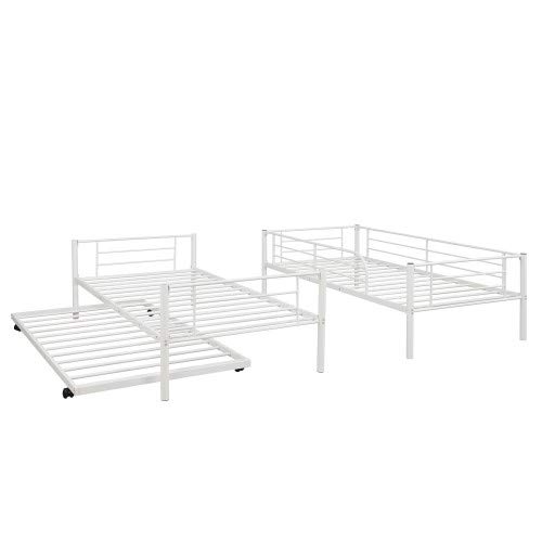 Twin-Over-Twin Metal Bunk Bed with Trundle, Ladders & Safety Rails - Converts to 2 Separate Beds, No Box Spring Required (White) | Perfect for Kids' Rooms, Guest Rooms & Small Spaces