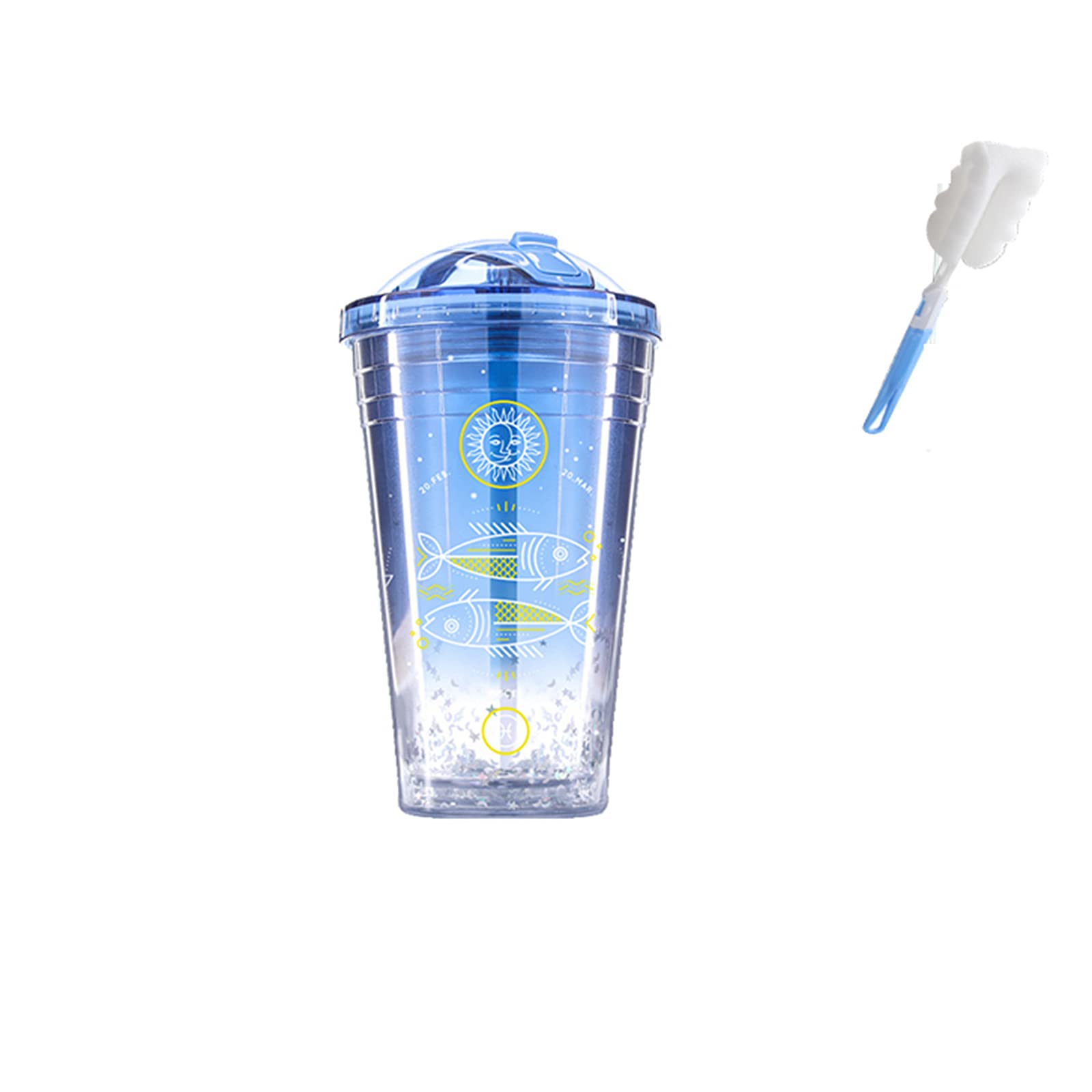 PLMKO 12 Zodiac Constellation Insulated Water Bottle with Straw - 530ML Leakproof Travel Mug for Gym, Office & Outdoor - Aries, Taurus, Gemini, Cancer, Leo, Virgo, Libra, Scorpio, Sagittarius, Capricorn, Aquarius, Pisces Designs