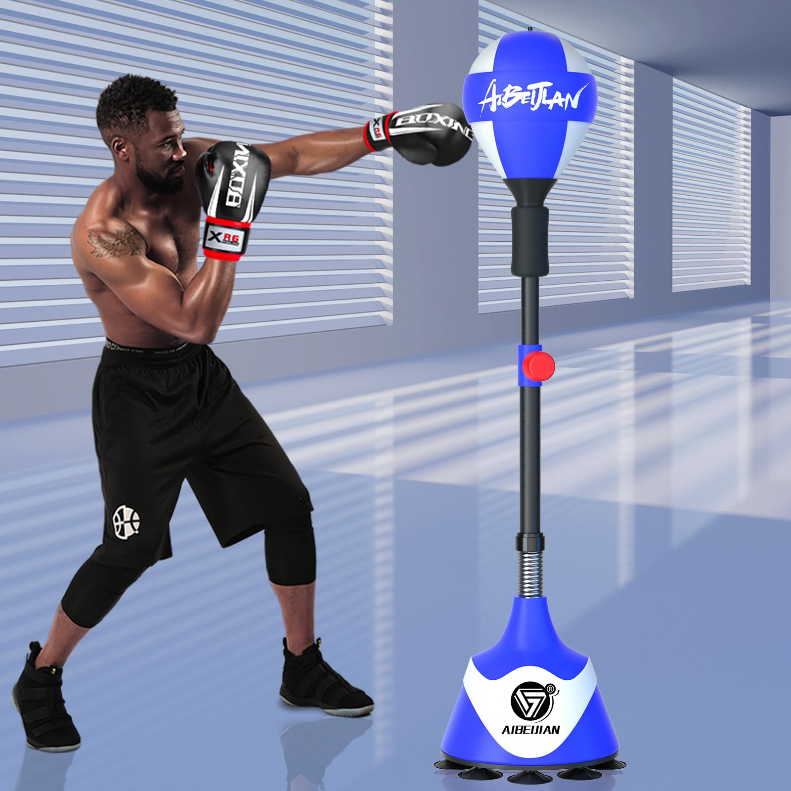 Freestanding Reflex Boxing Bag with Stand - Adjustable Height Punching Bag for Adults & Kids - Speed Punching Ball for Home Gym & Training - Perfect for Boxing, MMA, Fitness & Cardio Workouts