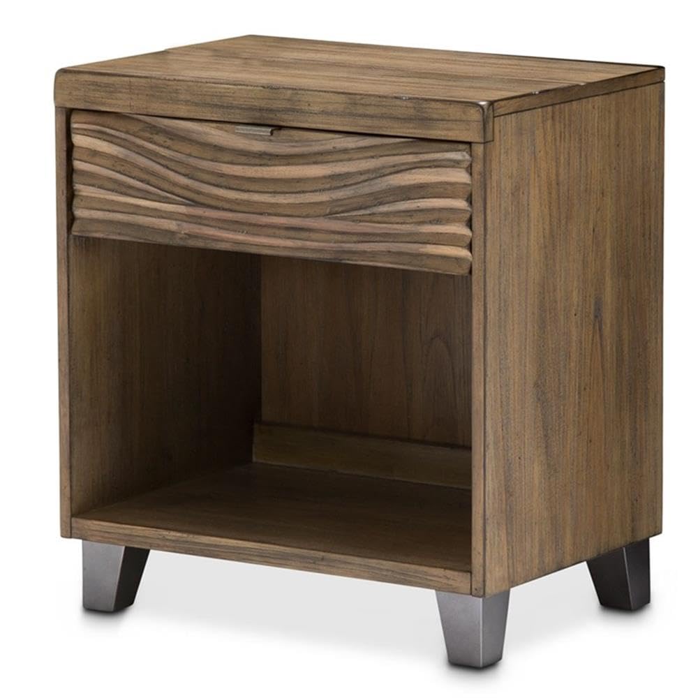 Michael Amini Del Mar Sound 1 Drawer Nightstand - Boardwalk Antique Pewter Finish - Bedroom Furniture for Coastal & Modern Home Decor - Perfect for Guest Rooms, Master Bedrooms & Beach Houses