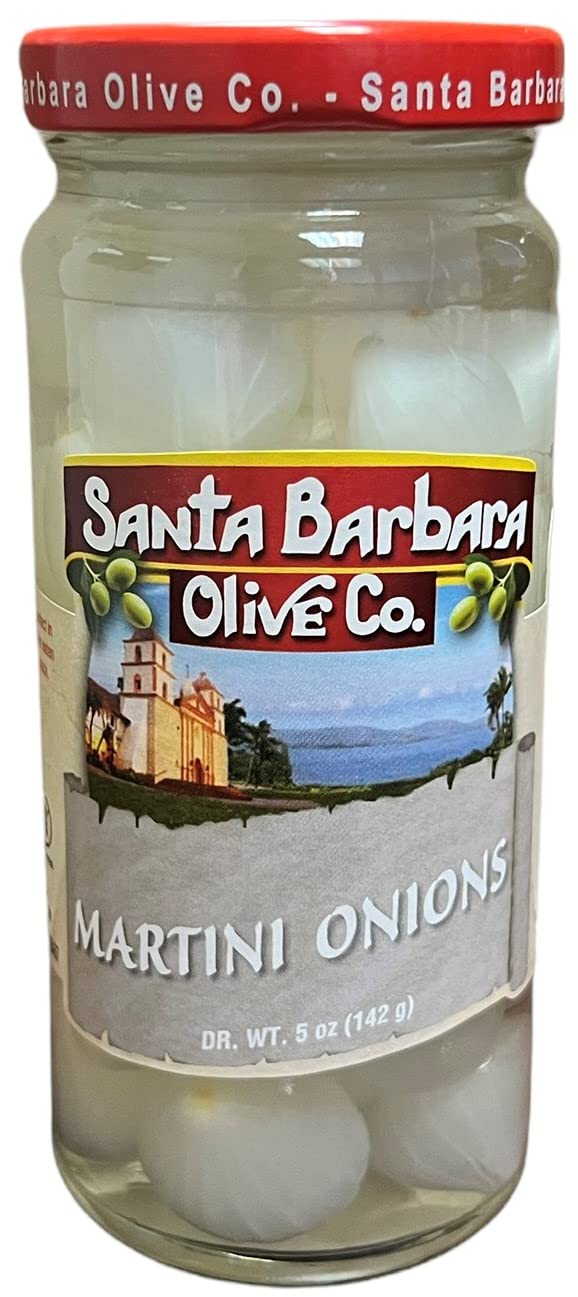Premium Santa Barbara Martini Onions in Vermouth - 5oz Jar (3-Pack) | Gourmet Cocktail Garnish for Martinis, Gibsons & Bloody Marys | Perfect for Home Bars & Entertaining