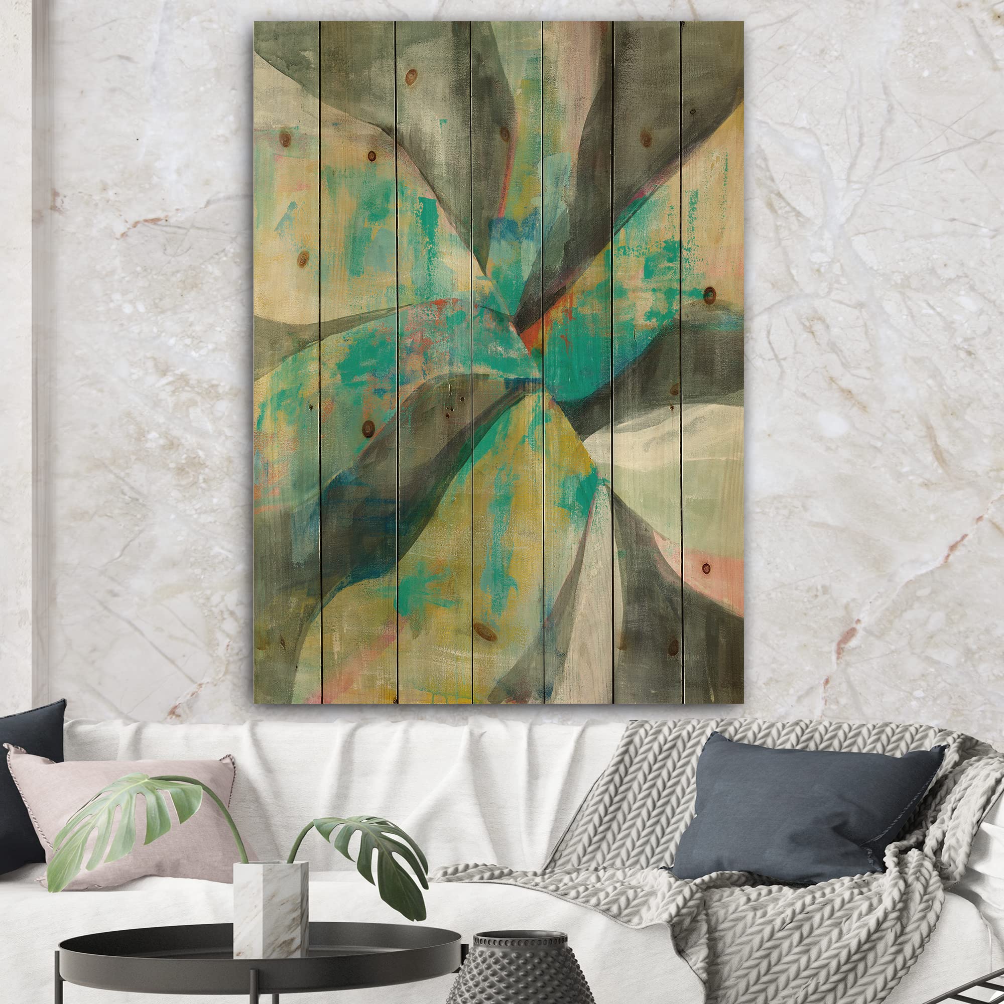 DesignQ In The Valley Abstract II Traditional Blue Wood Wall Art - Large Abstract Wooden Wall Panels Printed on Natural Pine - Perfect for Living Room, Bedroom & Office Decor