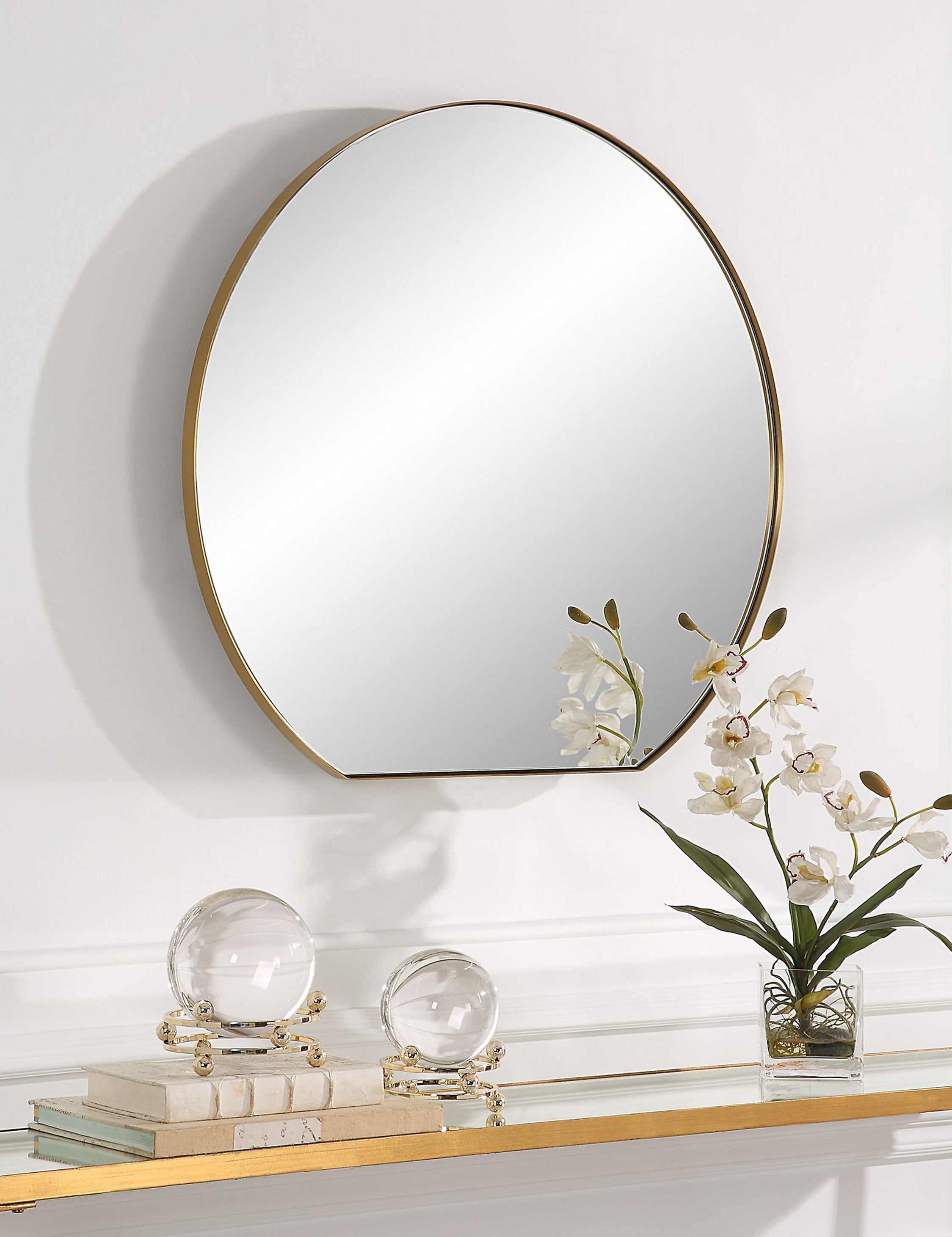 Clifton Round Mirror - 24 Inch Decorative Wall Mirror for Living Room, Bedroom, Entryway - Vintage Gold Frame & Shatterproof Glass - Perfect for Home Decor & Interior Design