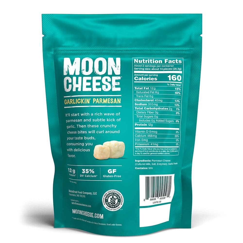 Moon Cheese Garlickin' Parmesan Cheese Bites - 2 Ounce (3-Pack) | Crunchy Protein-Rich 100% Real Cheese Snack | Perfect for Keto Diet, Office Snacking & Party Appetizers