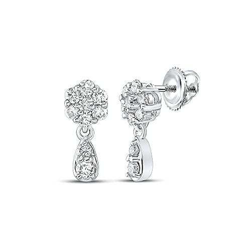 10K White Gold Women's Round Diamond Cluster Dangle Earrings - 1/4 CTTW | Elegant Jewelry for Parties, Weddings & Special Occasions