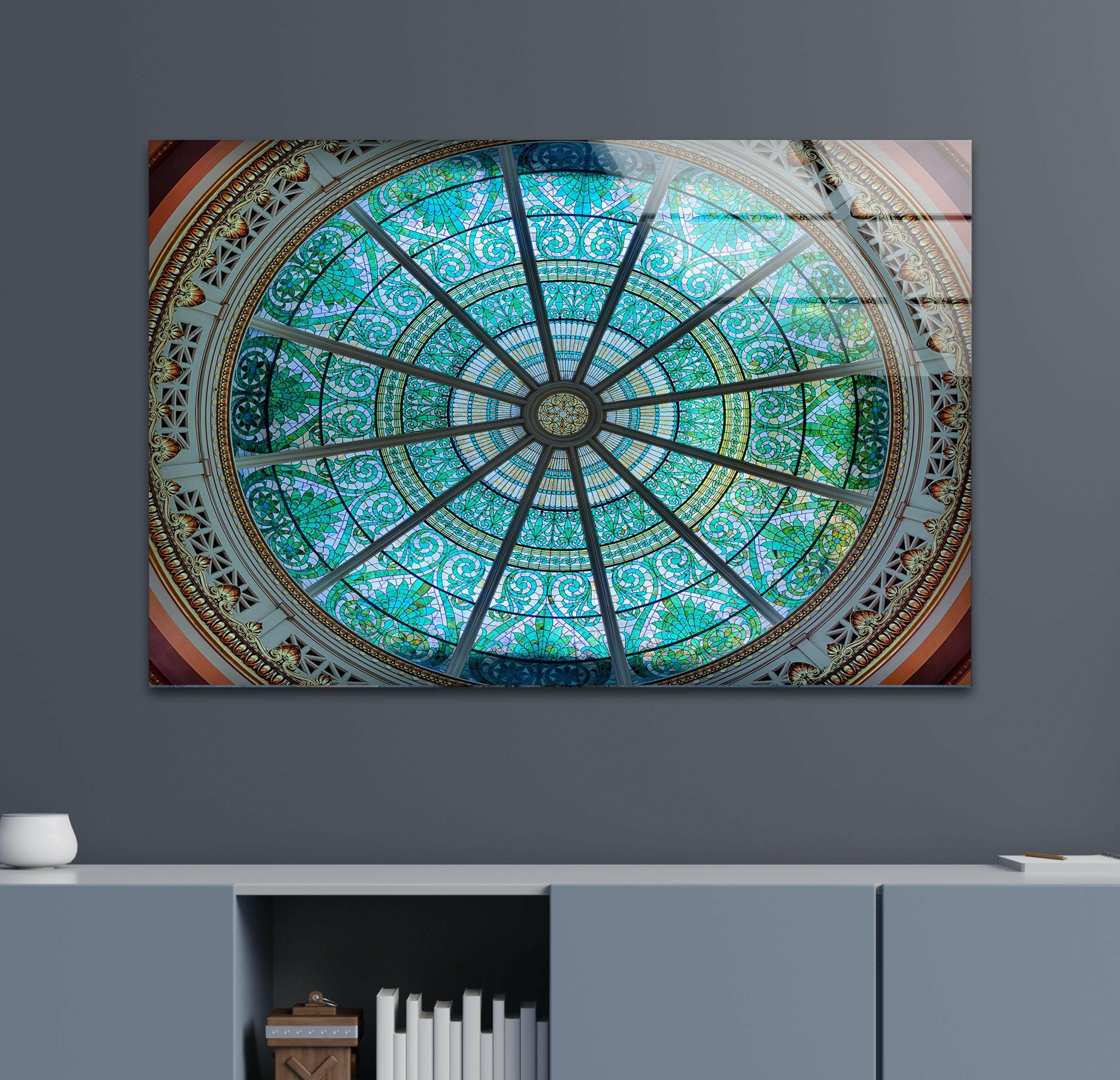 Stained Glass Blue Church Window Wall Art - Handmade Gothic Decor for Home, Office & Wedding Venue