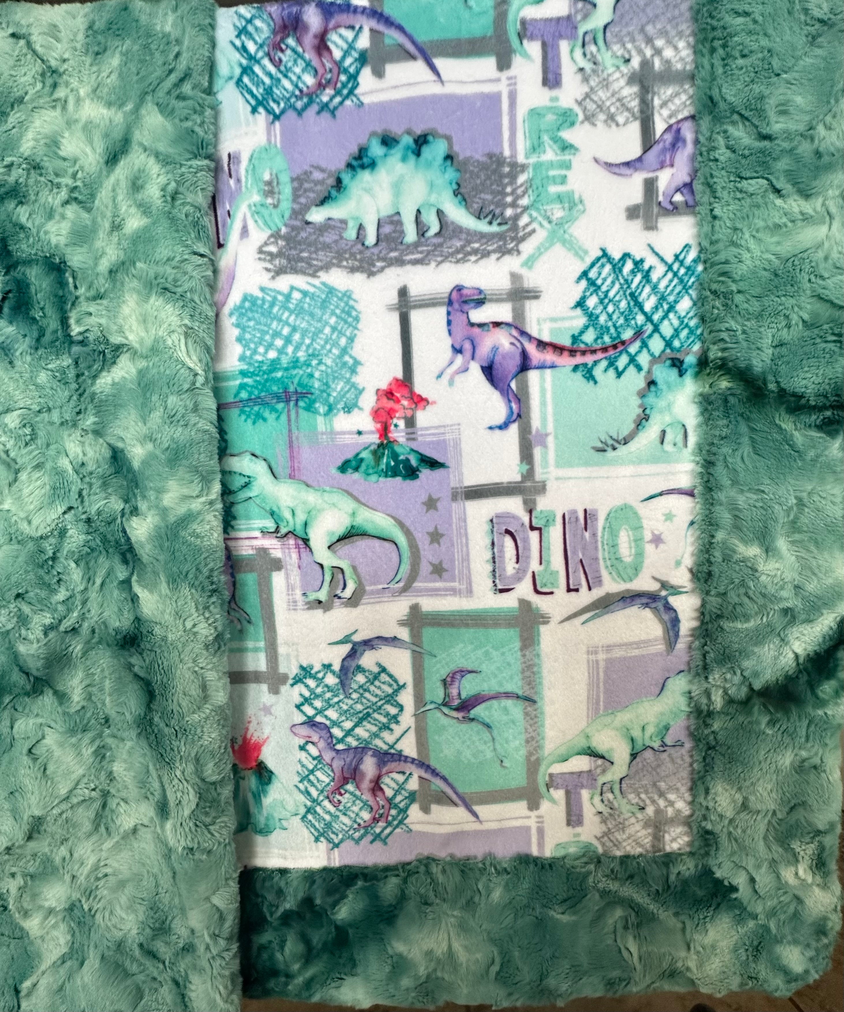 Soft T-Rex Bellflower Spearmint Galaxy Minky Toddler Blanket 44x54 Inches with 13x19 Pillowcase for 12x18 Pillow - Perfect for Nursery, Daycare & Cozy Nap Time