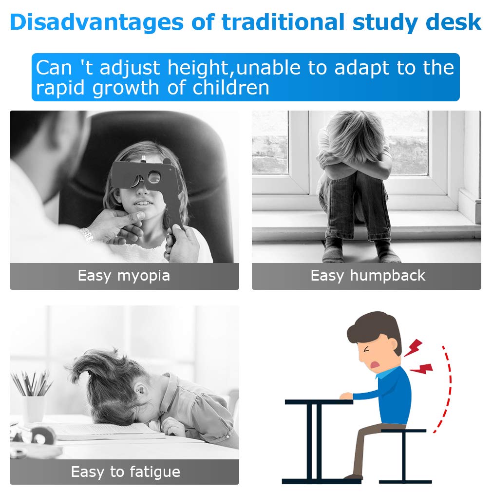 Adjustable Height Kids Study Desk with Storage - Blue | Ergonomic School Table for Children's Homework & Learning | Perfect for Bedroom, Classroom & Homeschooling