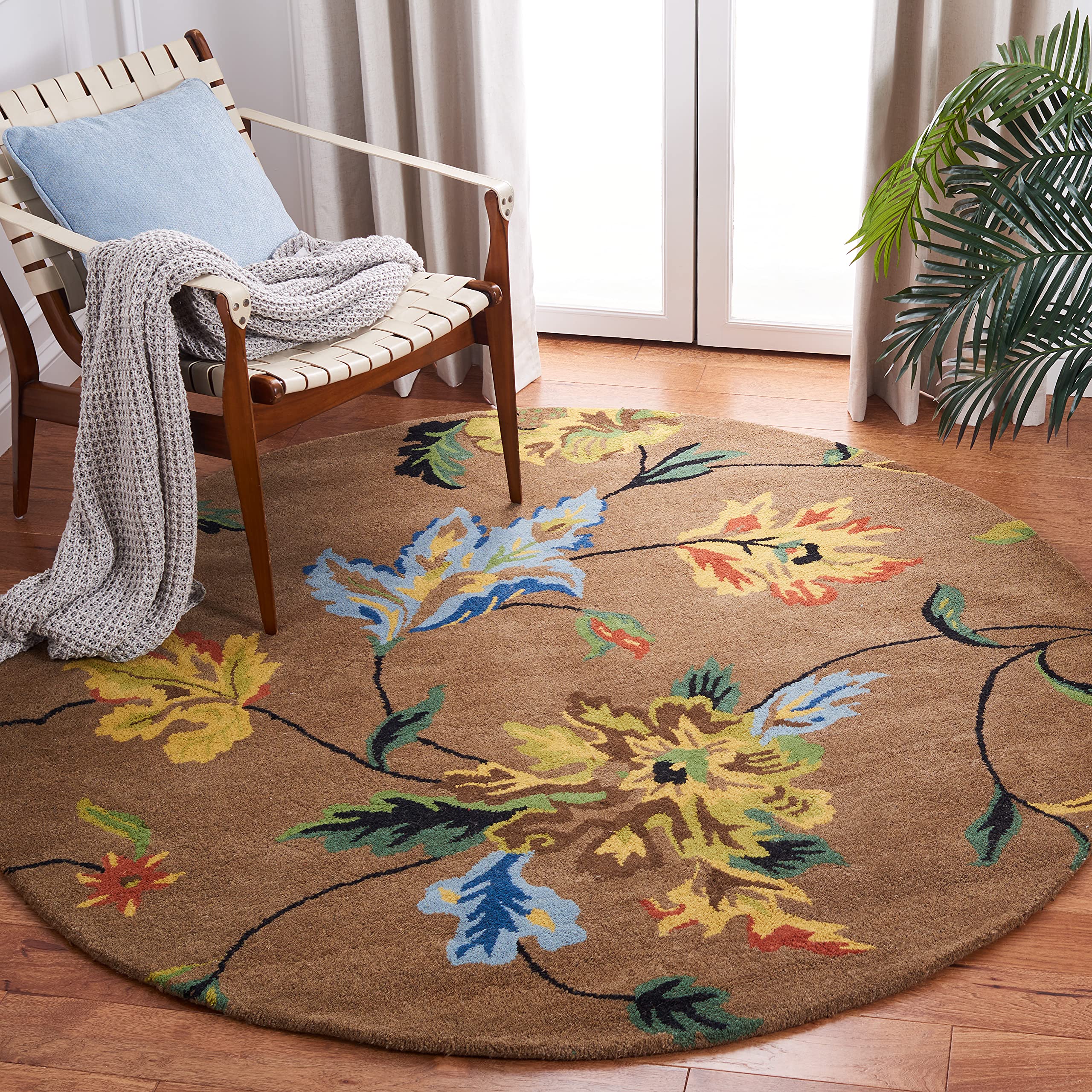 SAFAVIEH Soho Collection 6' Round Brown/Multi Handmade Premium Wool & Viscose Area Rug - Perfect for Living Room, Bedroom & Home Decor