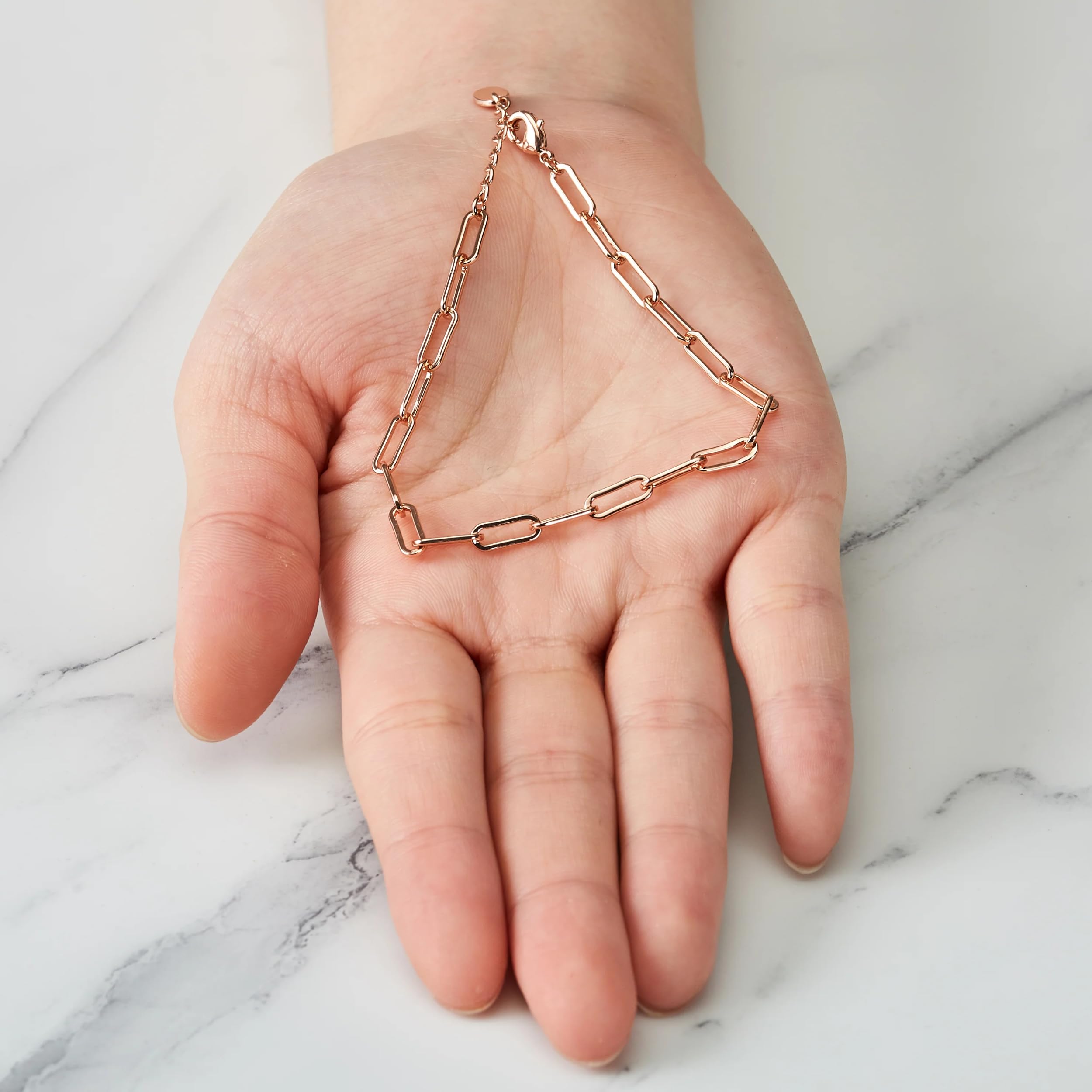 Philip Jones Rose Gold Plated Small Link Paperclip Bracelet - Elegant Dainty Jewelry for Women, Perfect for Everyday Wear, Office & Date Night