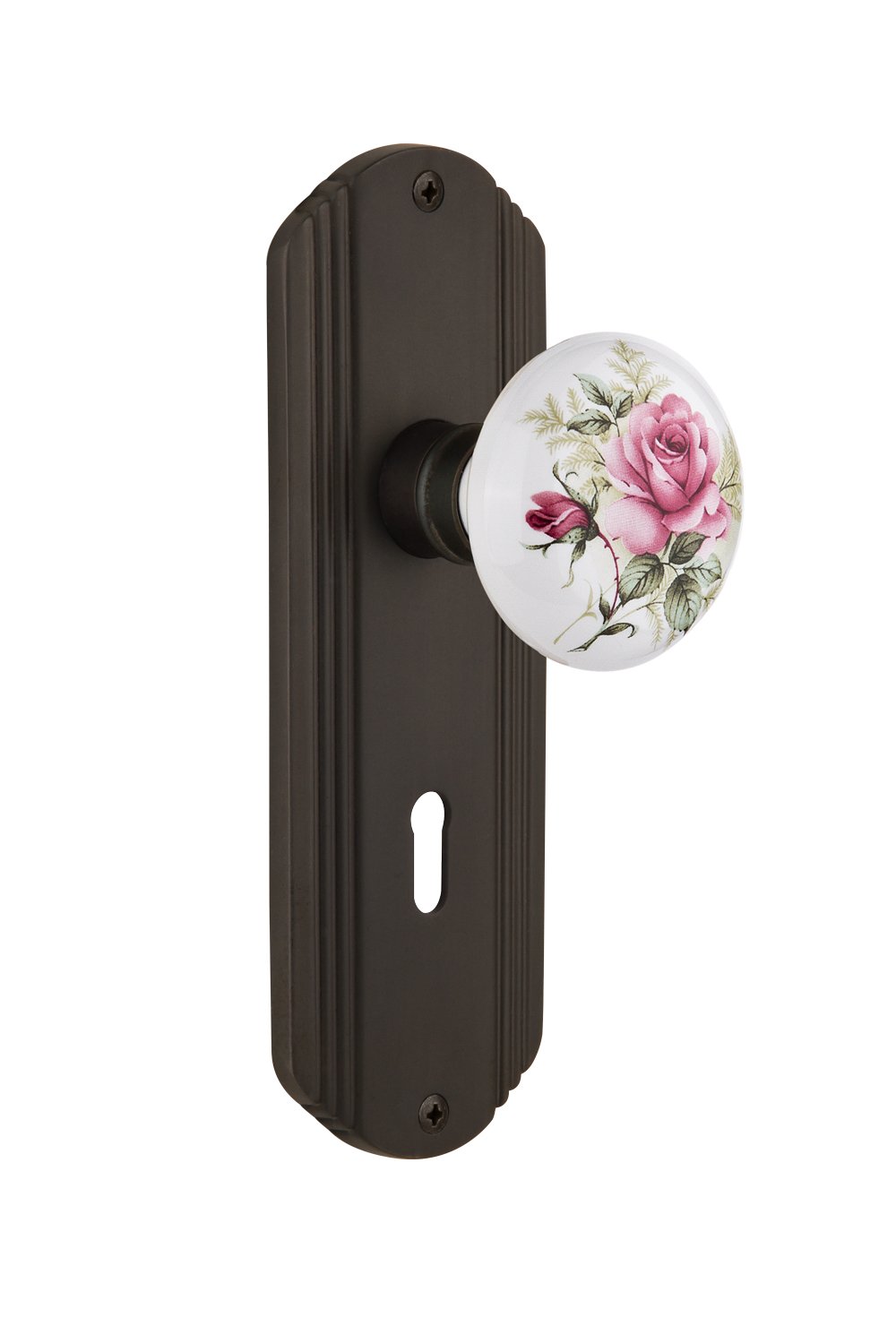 Vintage White Rose Porcelain Knob with Keyhole - 2.375