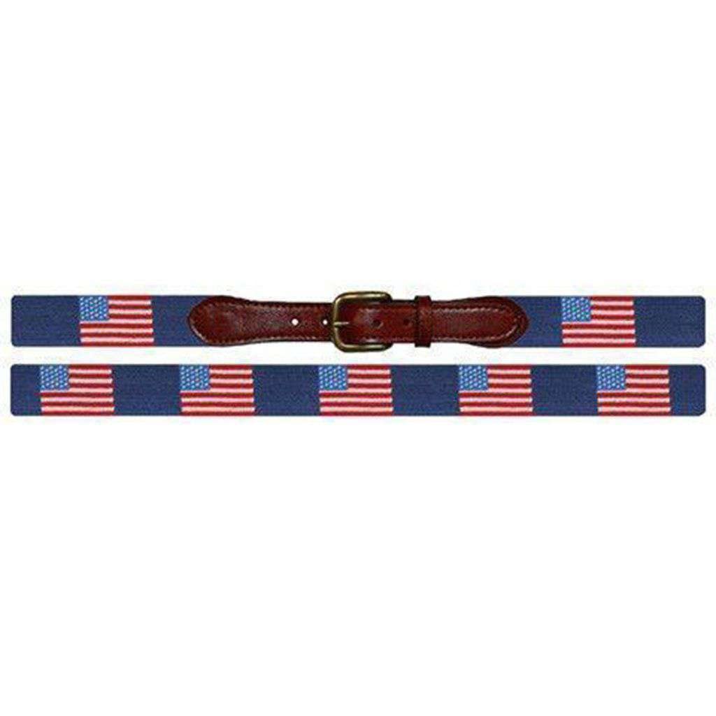 Smathers & Branson Navy Blue American Flag Needlepoint Belt - Premium Preppy Style Accessory for Men | Perfect for Golf, Boating & Patriotic Events