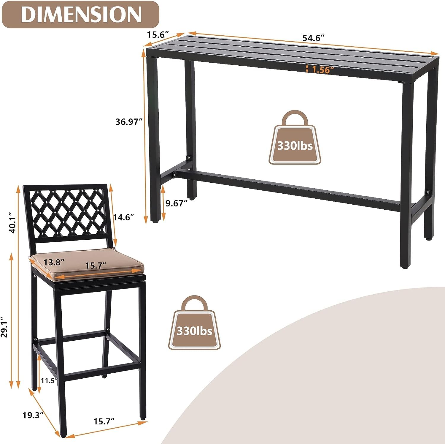 3-Piece Outdoor Bar Table and Chairs Set with Cushioned Stools - 55
