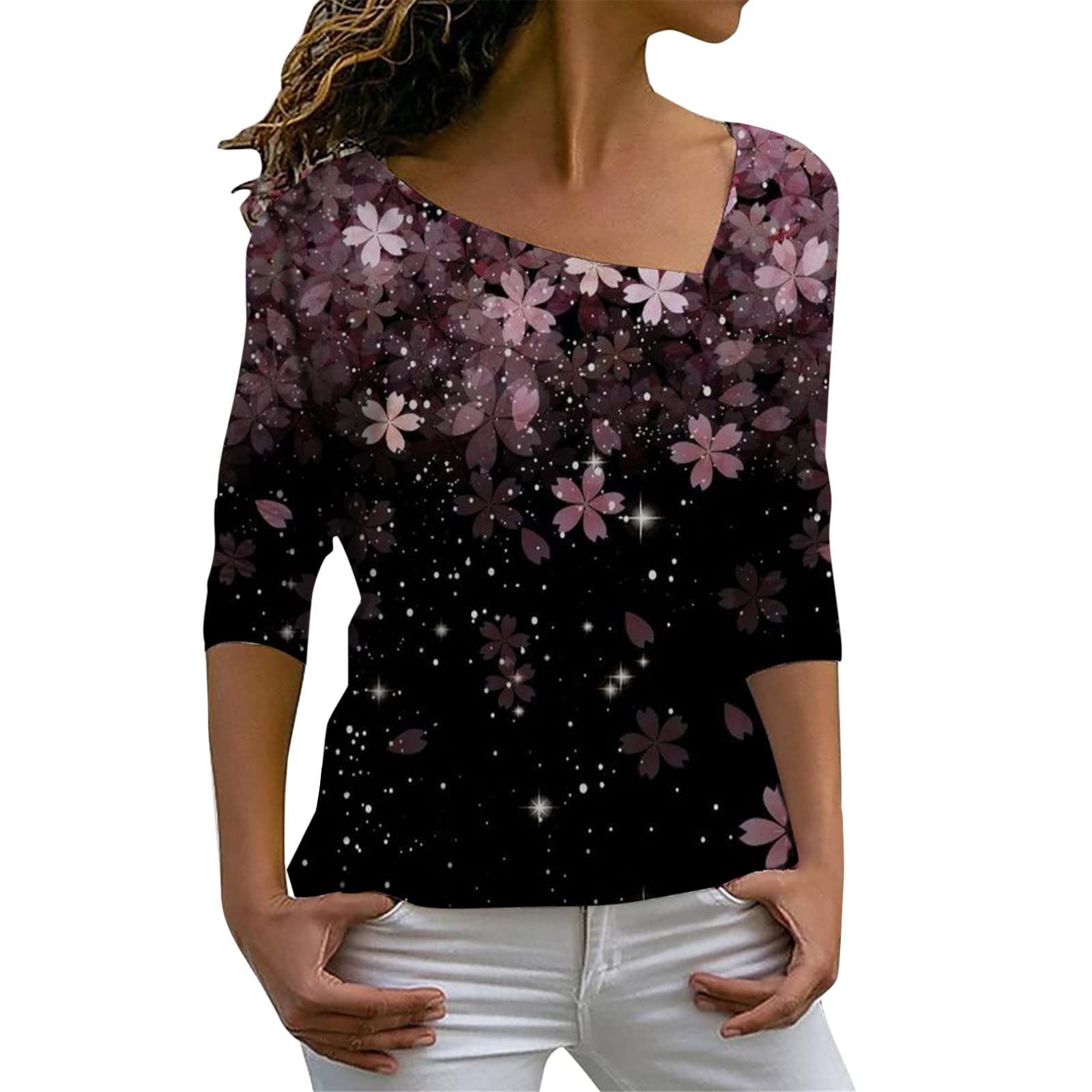Women's Floral Textured Babydoll Blouse - Crewneck Summer Lace Top Casual Loose Fit Flowy Mock Neck Shirt for Women | Perfect for Beach Outings, Date Nights & Summer Vacations