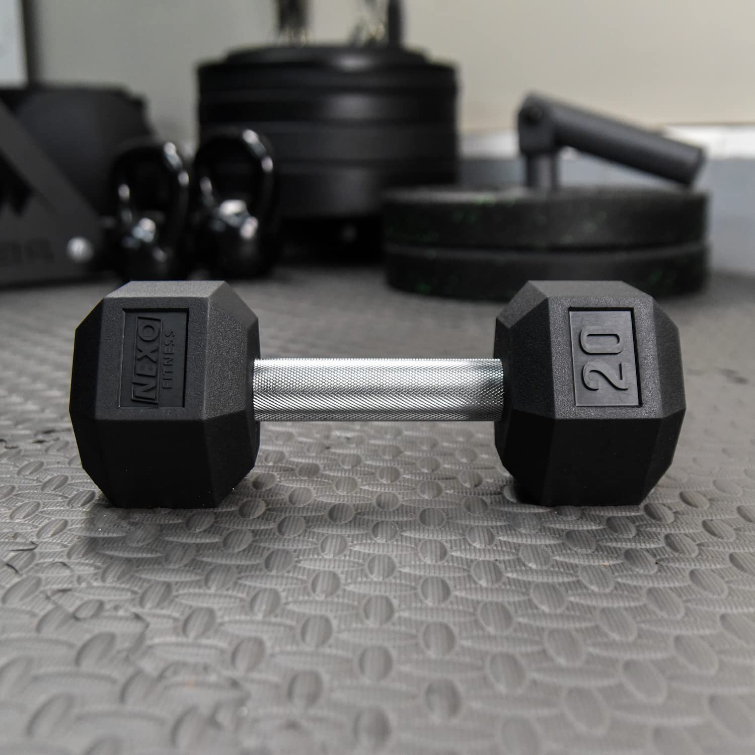 NEXO Commercial Grade Rubber Hex Dumbbells - Full Knurled Straight Handle for Strength Training, Home Gym & CrossFit Workouts | Durable Weight Lifting Equipment for Men & Women