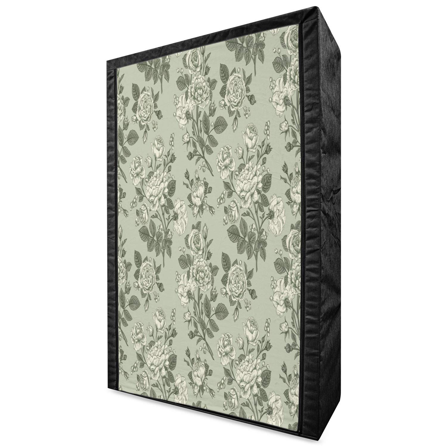 Ambesonne Grey Portable Fabric Wardrobe with Bamboo Tree Leaves Design - Japanese Nature Inspired Clothing Organizer with Shelves, 42.5 Inch, Sage Green - Perfect for Bedroom, Closet, Dorm & Travel Storage