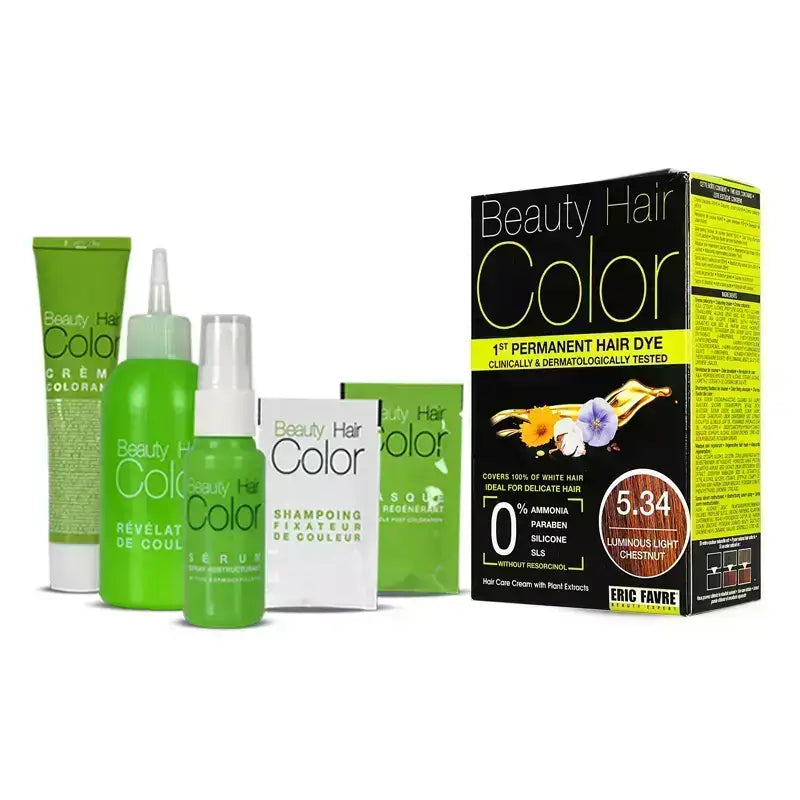 Eric Favre Beauty Hair Color 5.34 Luminous Light Chestnut - Permanent Hair Dye for Women & Men - Ammonia Free, Long Lasting - Perfect for Home Use & Salon Styling