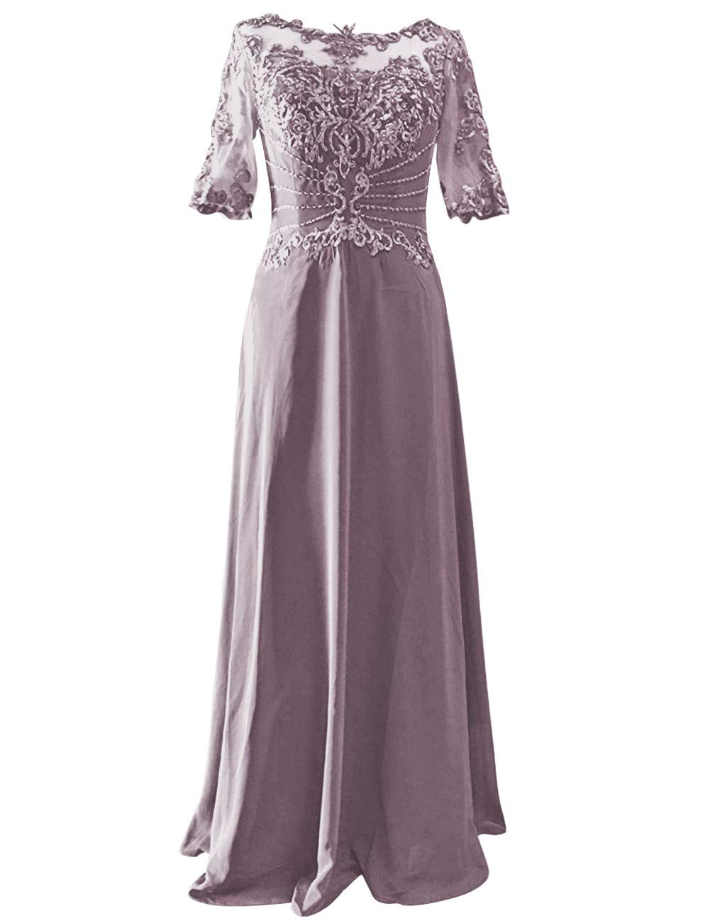Elegant Mother of The Bride Dresses - Long Formal Evening Gown with Lace Applique & Beaded Short Sleeves | Perfect for Weddings, Galas & Special Occasions