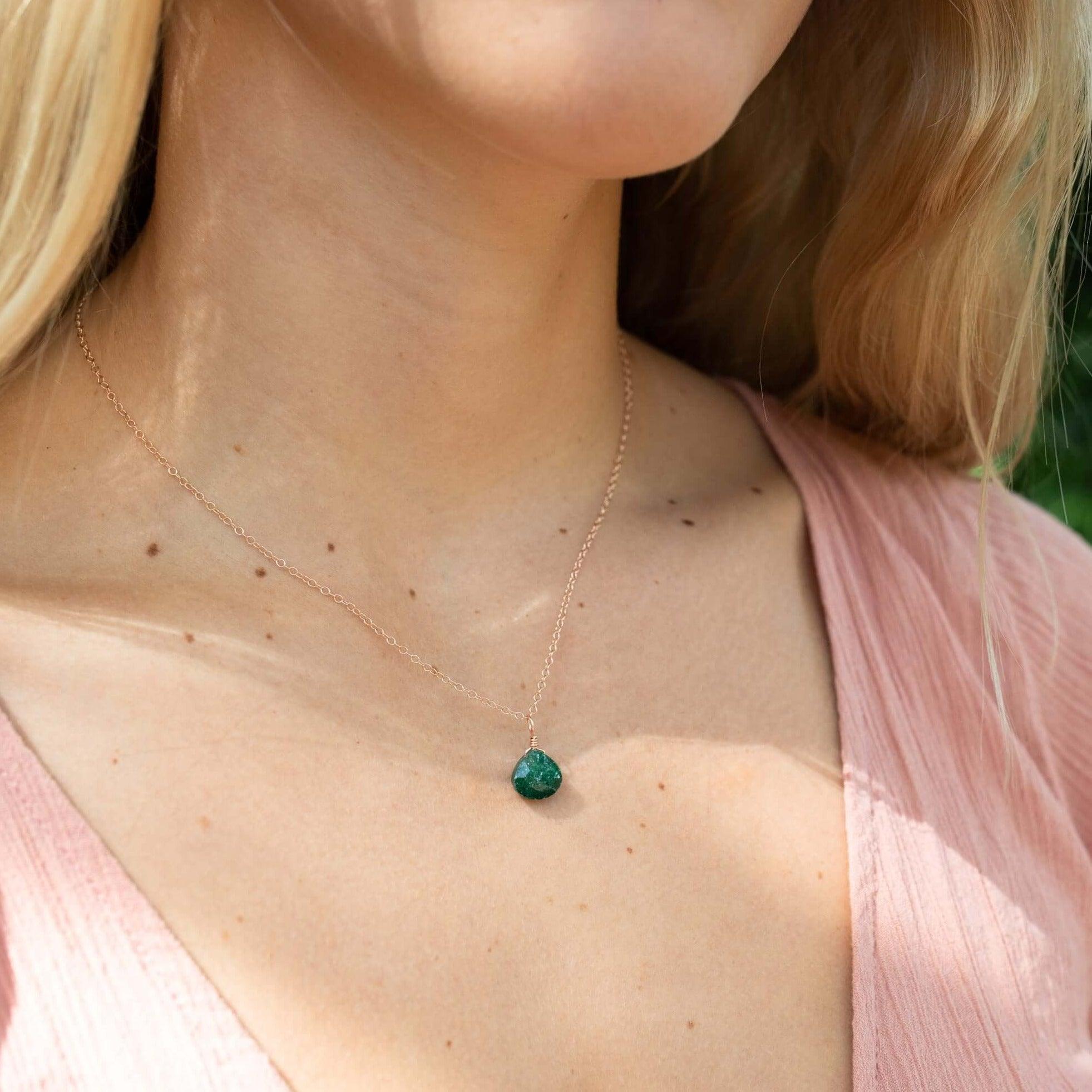 Tiny Aventurine Teardrop Crystal Pendant Necklace - Natural Gemstone Jewelry for Women - Perfect for Meditation, Healing & Everyday Wear
