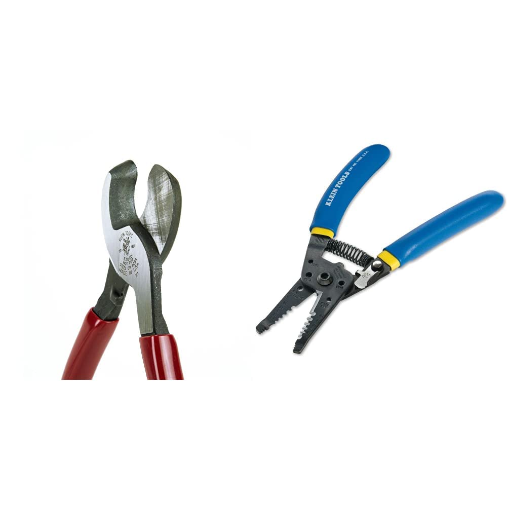 Klein Tools 63050 Heavy Duty Cable Cutter for Aluminum & Copper Wires + 11055 Wire Stripper | Professional Electrician Tools for Cutting Communications Cables, Stranded & Solid Copper Wires | Perfect for Electrical Installations, HVAC Work & DIY Projects