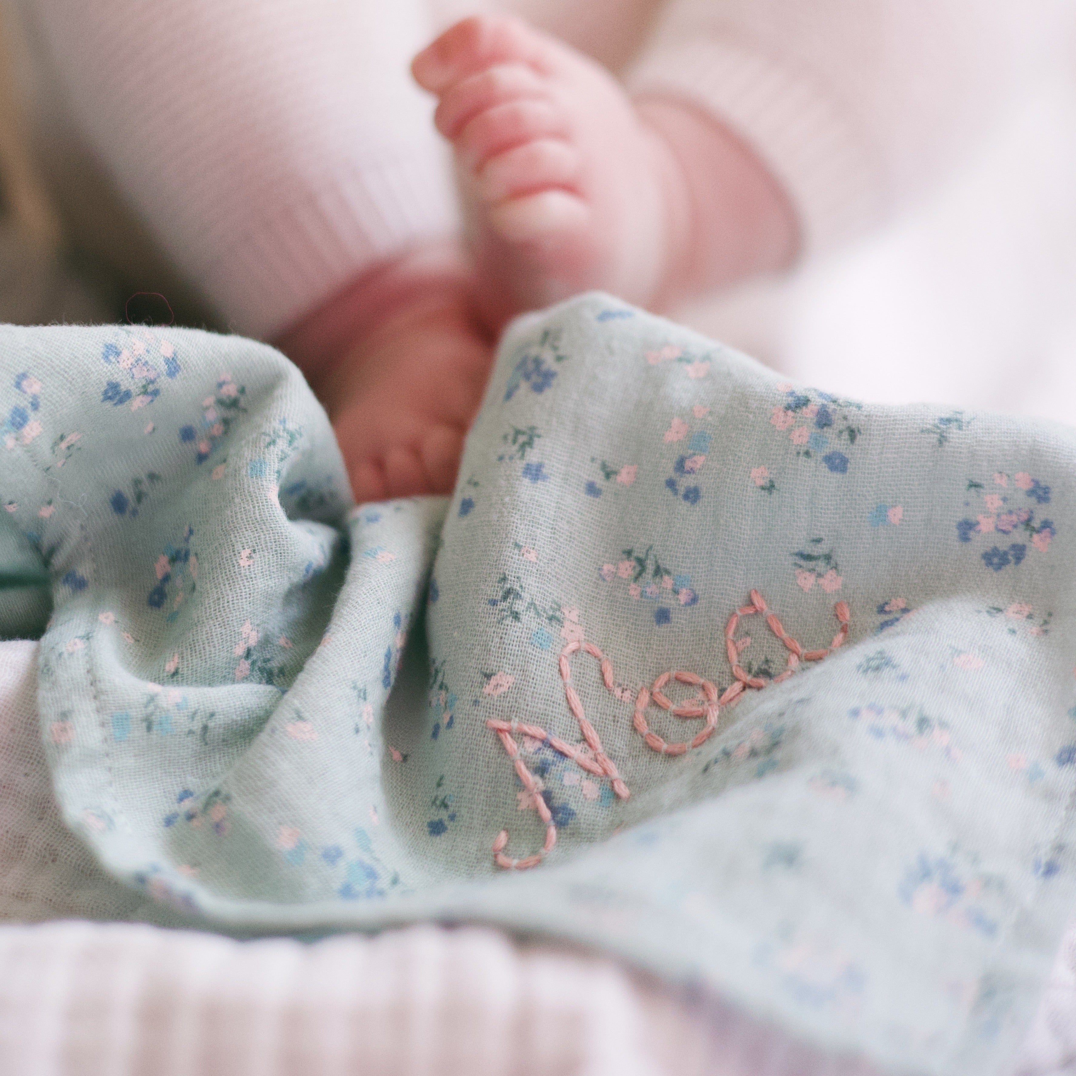 Organic Cotton Baby Swaddle Blankets - Set of 2, Green Floral Design | Soft Newborn Wraps for Sleeping, Swaddling & Photography | Perfect Baby Shower Gift