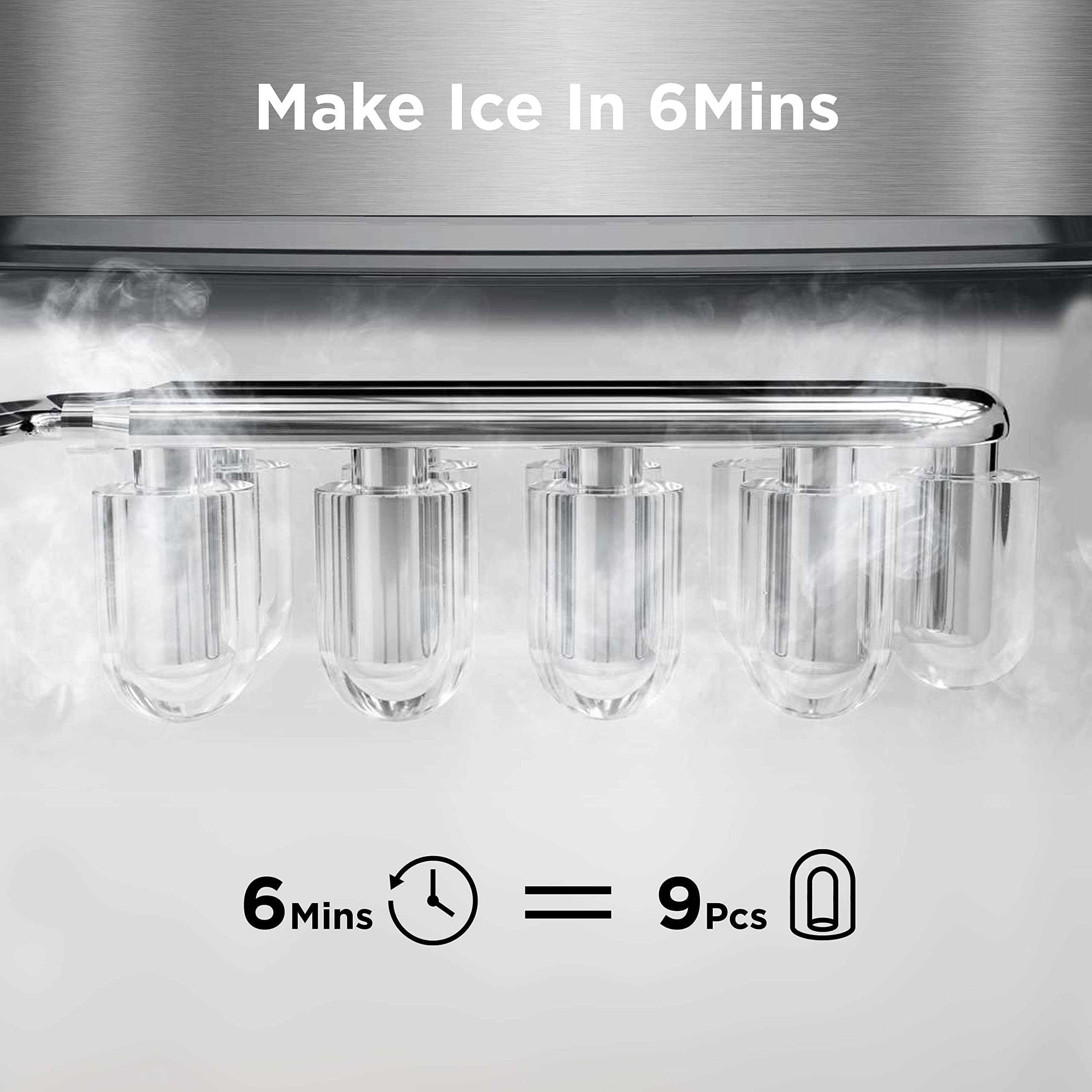 Countertop Ice Maker Machine - 9 Ice Cubes in 6 Minutes, 26lbs/24Hrs, Portable & Self-Cleaning with 2 Bullet-Shaped Ice Sizes - Perfect for Home Kitchen, Office, Bar, Party & Outdoor Gatherings