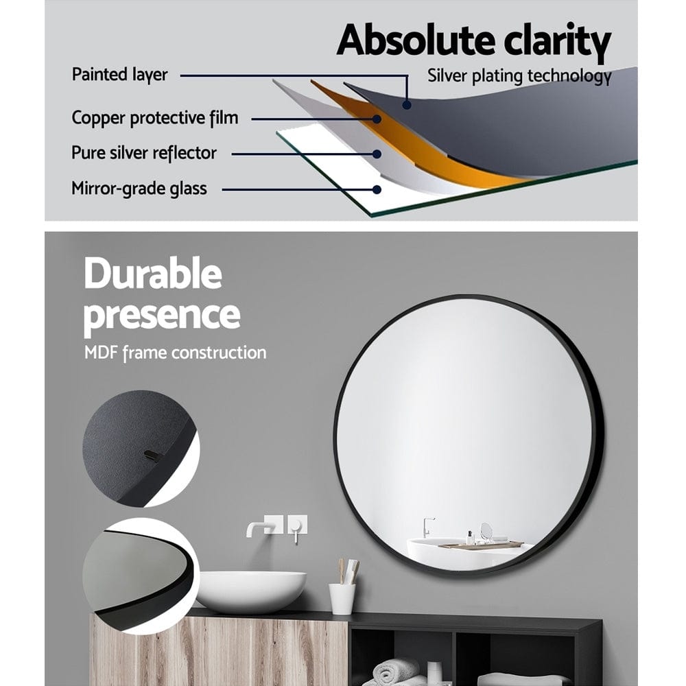 Embellir 20-Inch Round Wall Mirror - Black Framed Bathroom Makeup Mirror for Home Decor, Vanity & Bedroom - Perfect for Dressing Table, Bathroom & Living Room