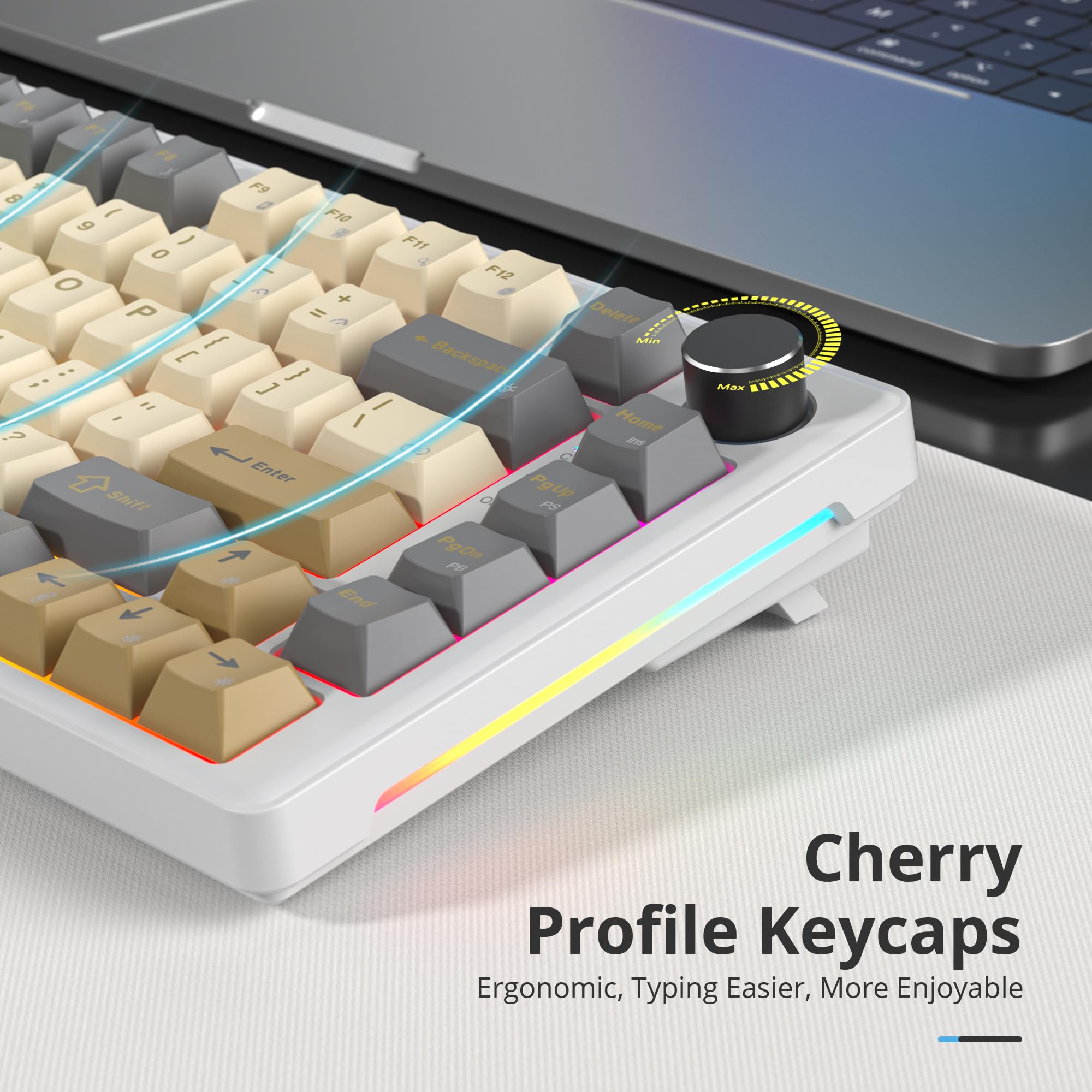 75% Retro Mechanical Gaming Keyboard - Gasket Mount, Hot Swappable RGB Backlit with Knob | Custom Wired TKL Keyboard for PC, Mac, Laptop (Shimmer/White Switch) | Perfect for Typing, Coding & Gaming