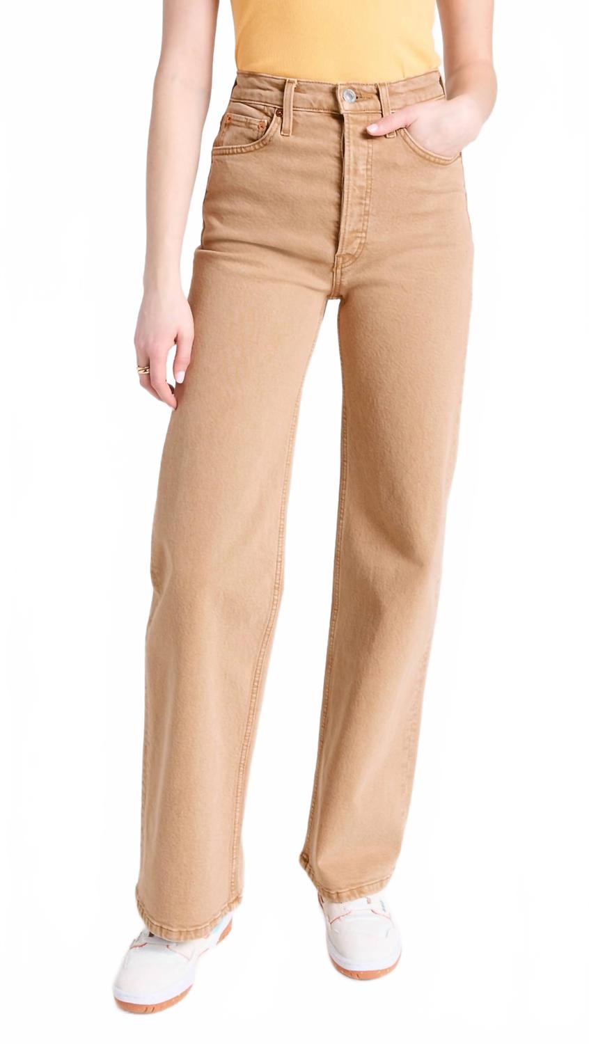 Vintage 70s High Waisted Wide Leg Jeans for Women - Washed Khaki Retro Denim Pants | Casual Outfit, Boho Style, Everyday Wear