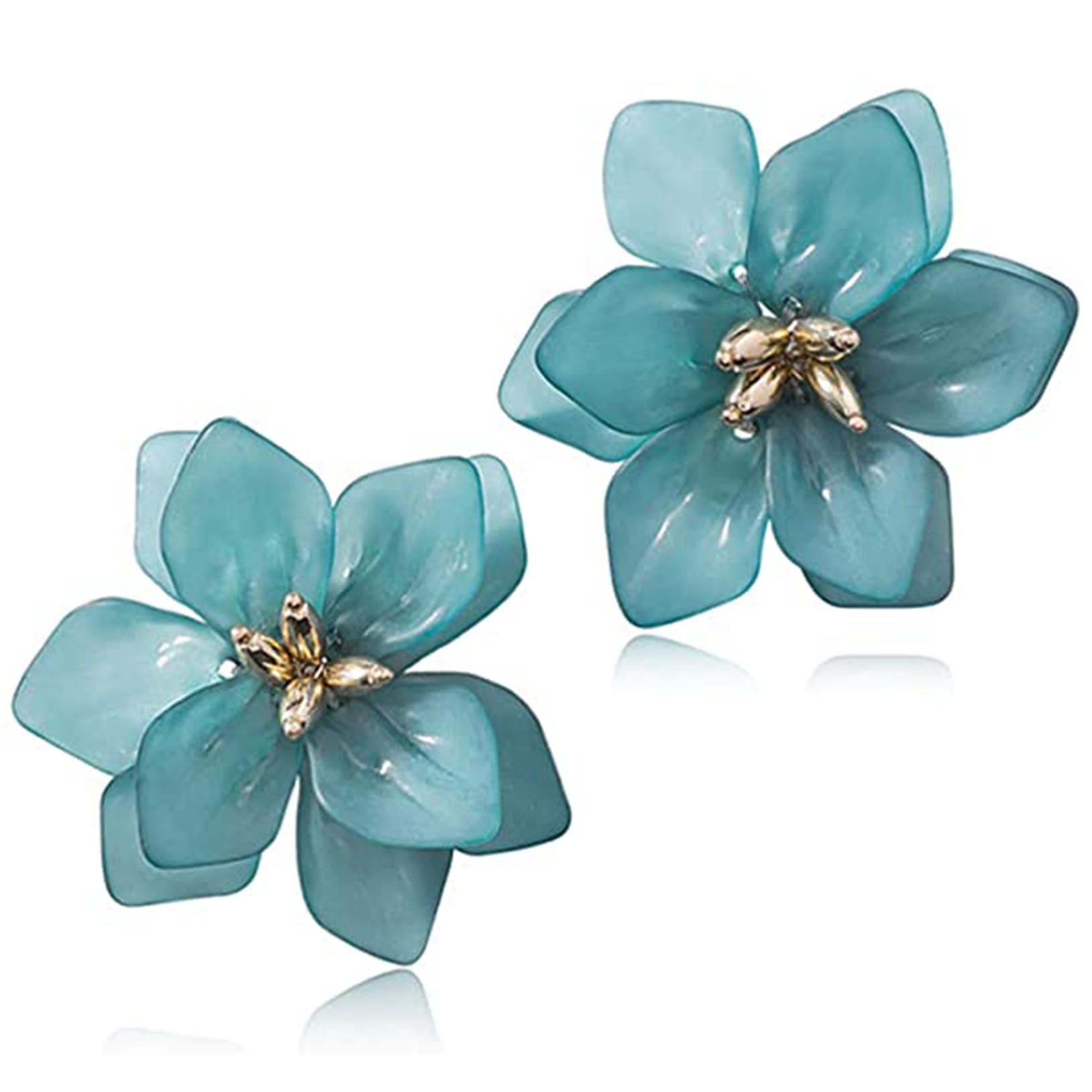 Handmade Bohemian Matte Resin Flower Stud Earrings - Elegant Acrylic Flower Petal Dangle Drop Earrings for Women | Unique Statement Jewelry Gifts for Birthday, Wedding & Special Occasions
