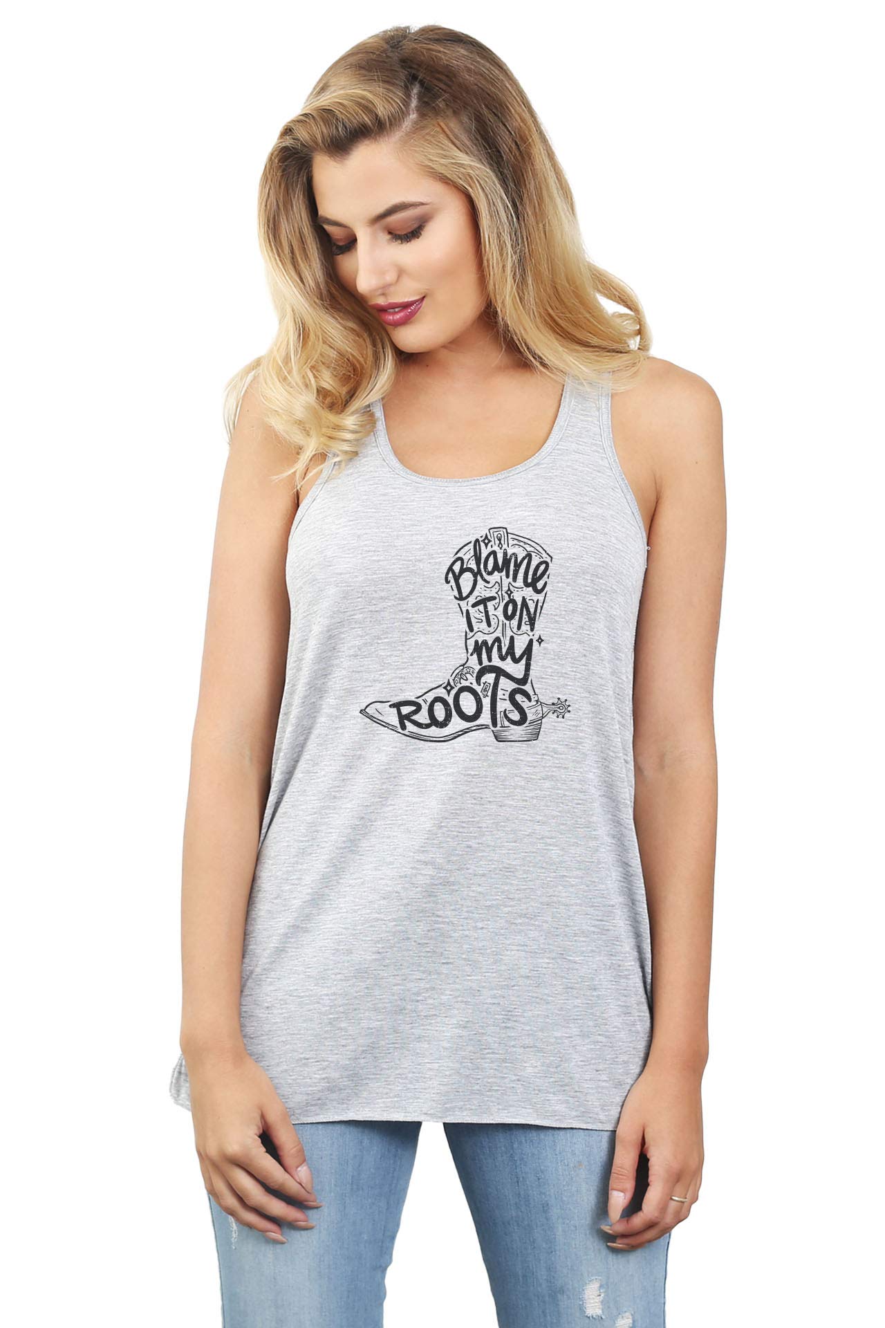 Blame It On My Roots Women's Sleeveless Flowy Racerback Tank Top - Breathable Summer Casual Wear for Gym, Beach & Everyday Outfits