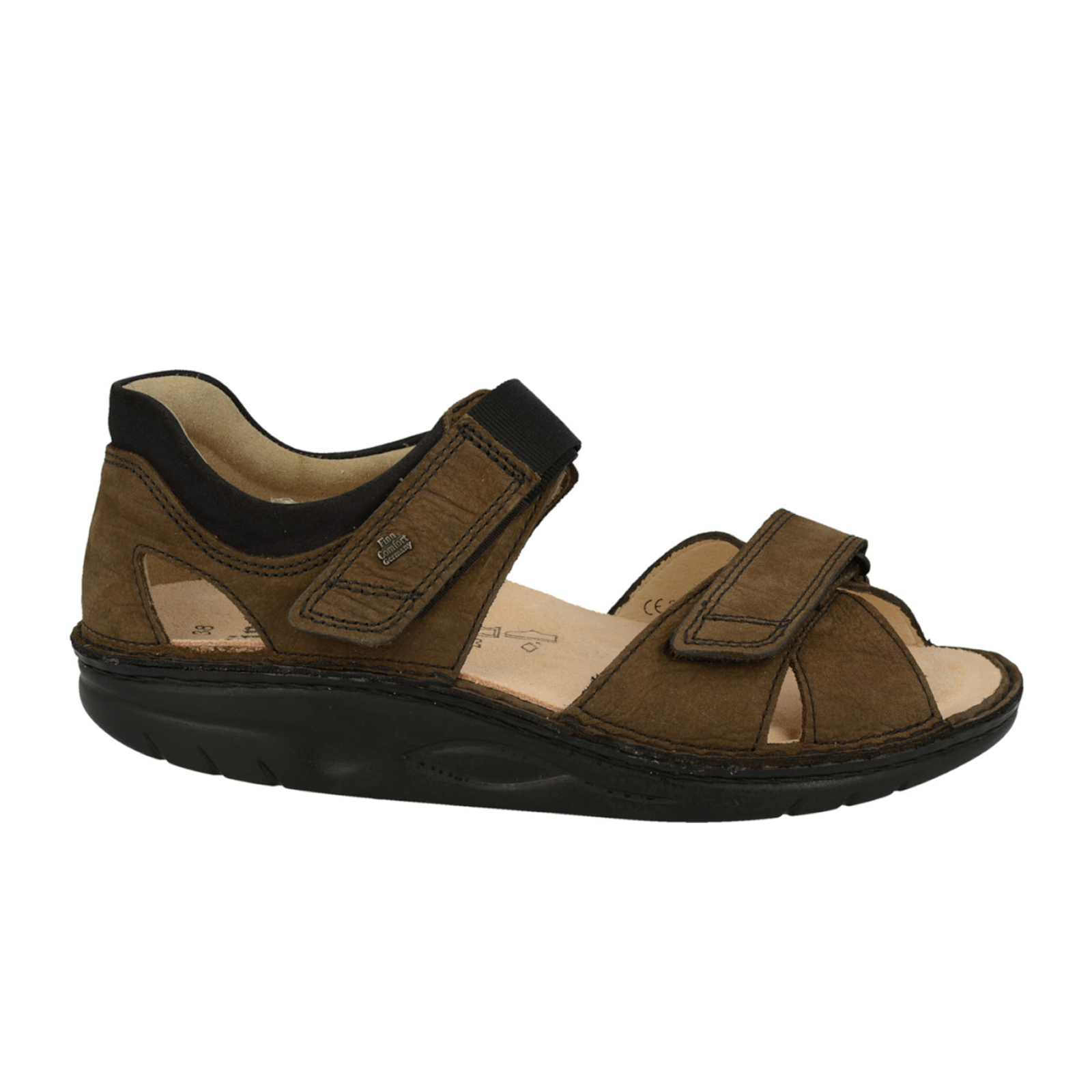 Finn Comfort Samara Backstrap Sandal - Premium Unisex Leather Sandals in Mud/Black | Comfortable Supportive Footwear for Walking, Travel & Casual Wear