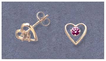 Solid Sterling Silver or 14kt Gold 2-Piece Set - 3mm Round Birthstone Heart Earrings (162095/142095) - Perfect for Birthdays, Anniversaries & Gift Giving