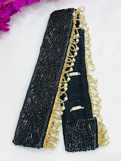 Elegant Black Waist Belt with Gold and White Beads - Perfect for Boho Fashion, Parties, and Dance Performances