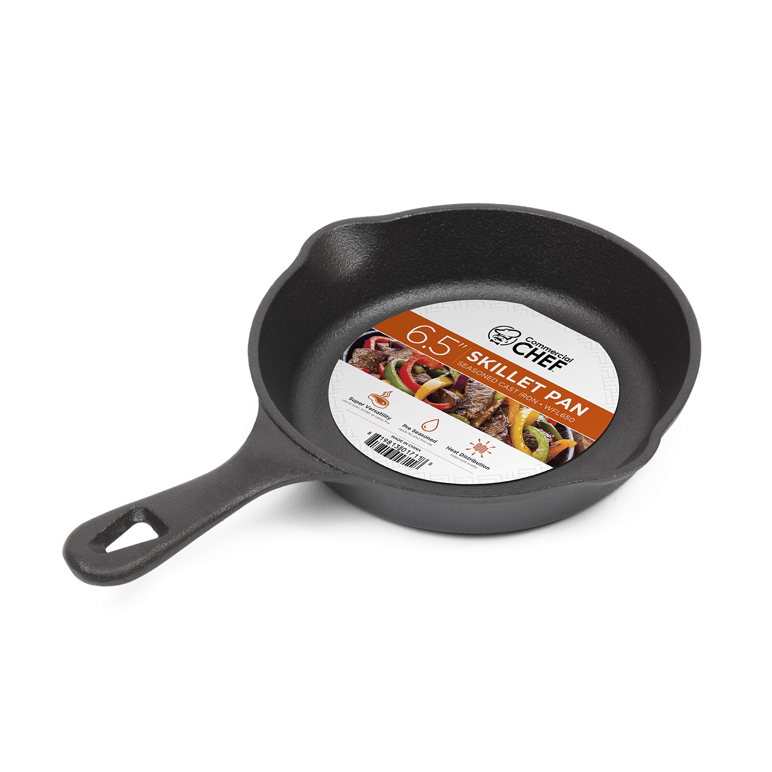 Commercial Chef 6.5 Inch Cast Iron Skillet - Pre-Seasoned Black Cast Iron Pan for Stovetop, Oven & Grill - Perfect for Searing, Frying, Baking & Camping Cooking