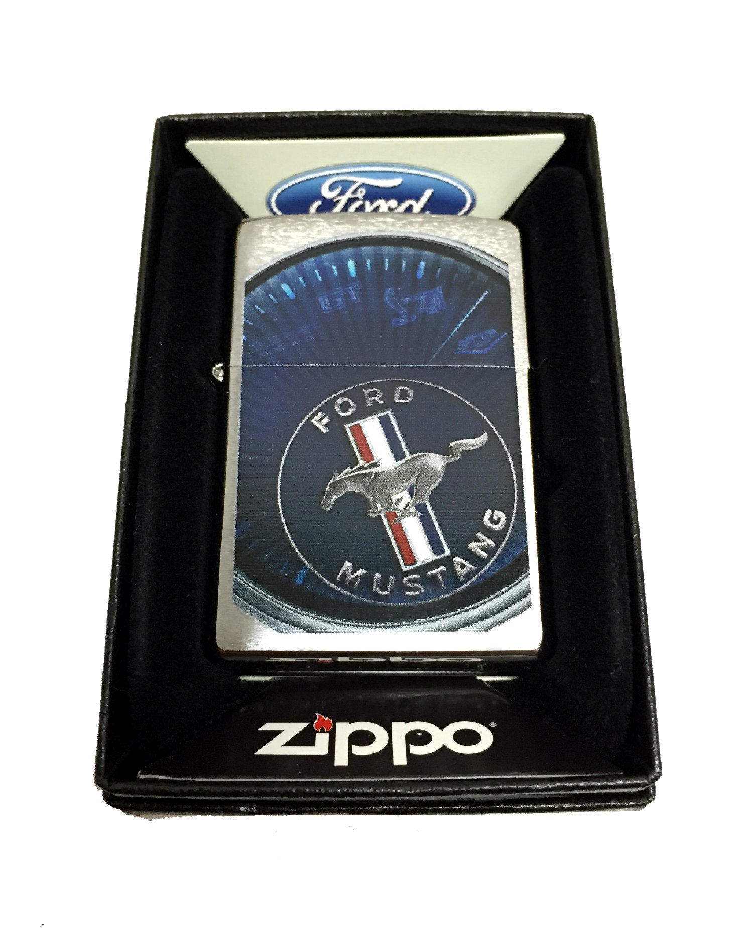Zippo Custom Lighter with Ford Mustang Speedometer Design - Brushed Chrome Finish - Perfect for Car Enthusiasts & Collectors - Great Gift for Birthdays, Father's Day & Special Occasions