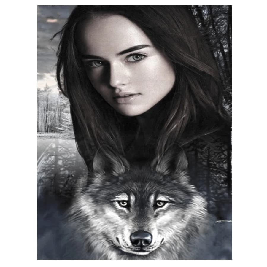 Diamond Painting Kit - Beautiful Girl and Wolf Full Round Drill Embroidery Art | DIY Rhinestone Mosaic Cross Stitch Craft for Home Wall Decor (12x16 Inch) | Perfect Gift for Art Lovers & Home Decoration