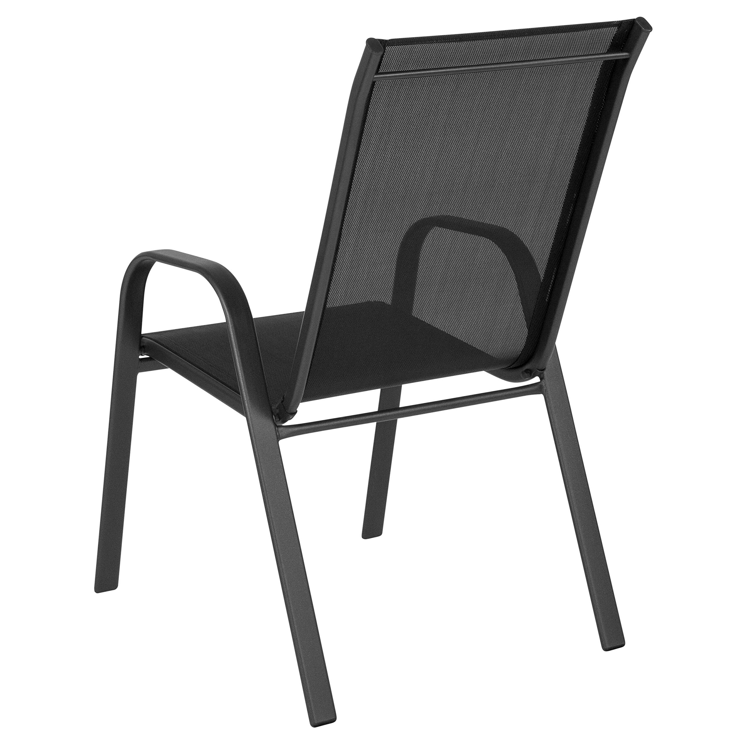Flash Furniture Brazos Series Outdoor Stackable Patio Chairs with Flex Comfort Material - Set of 5 Black Modern Sling Chairs for Backyard, Poolside & Garden Relaxation