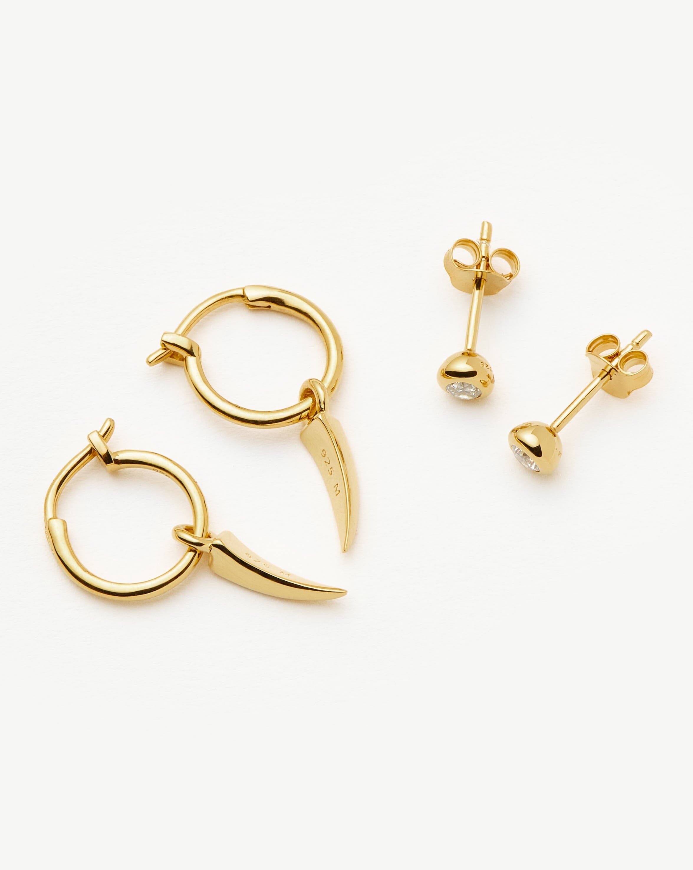 18k Gold Vermeil Claw Hoop & Stud Earrings Set - Elegant Dangle Hoops & Minimalist Studs for Women, Perfect for Everyday Wear, Date Night & Special Occasions