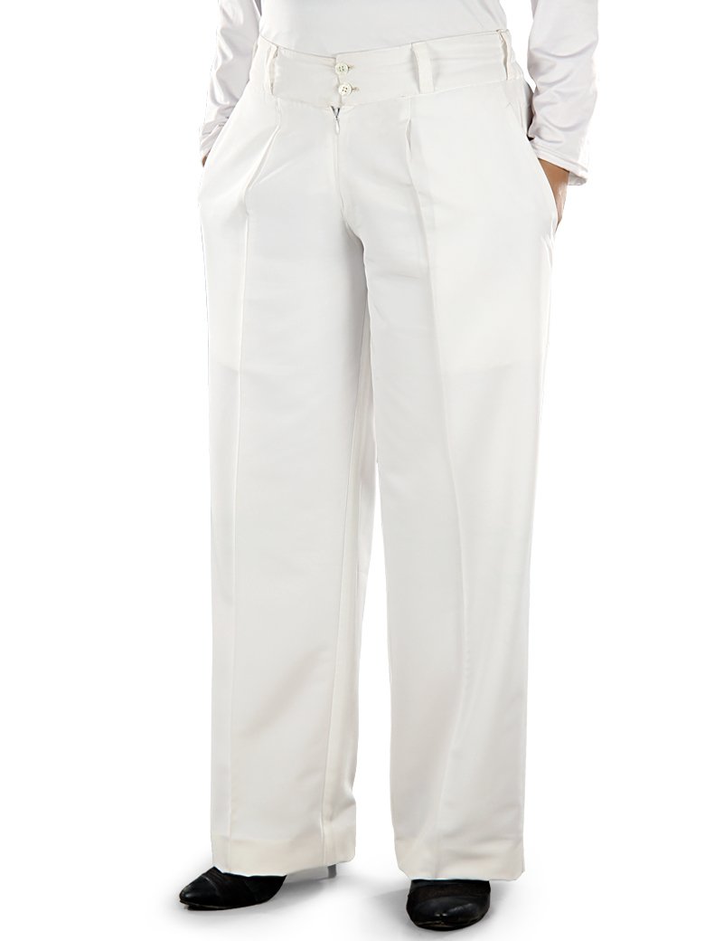 Adiba Women's High Waisted White Pants - Stretchy Comfort Fit for Work, Travel & Casual Wear