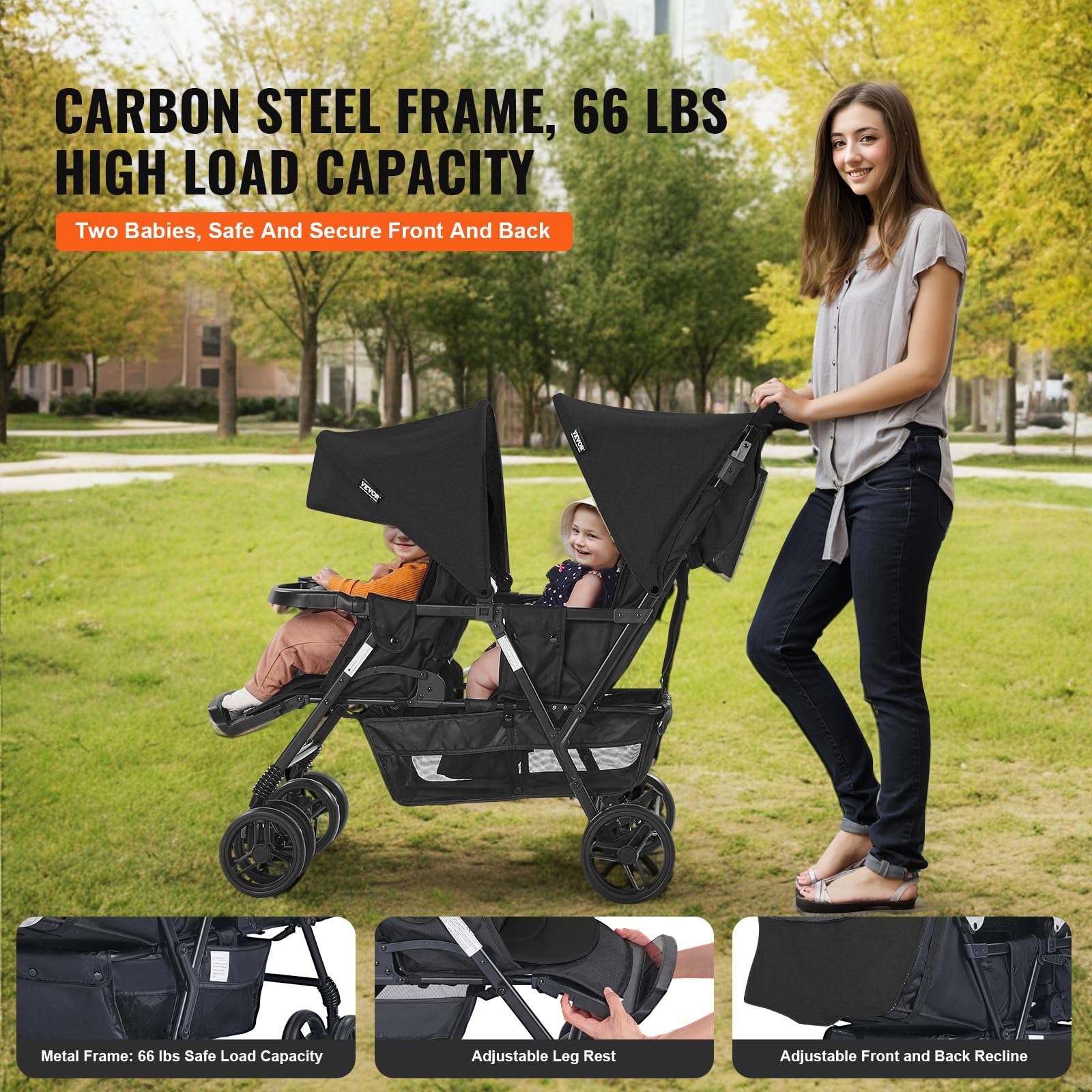 VEVOR Double Stroller for Toddlers - Lightweight Side by Side Baby Stroller with Canopy, Adjustable Seats & Storage Basket - Perfect for Twins, Siblings or Daycare Use at Parks, Malls & Travel