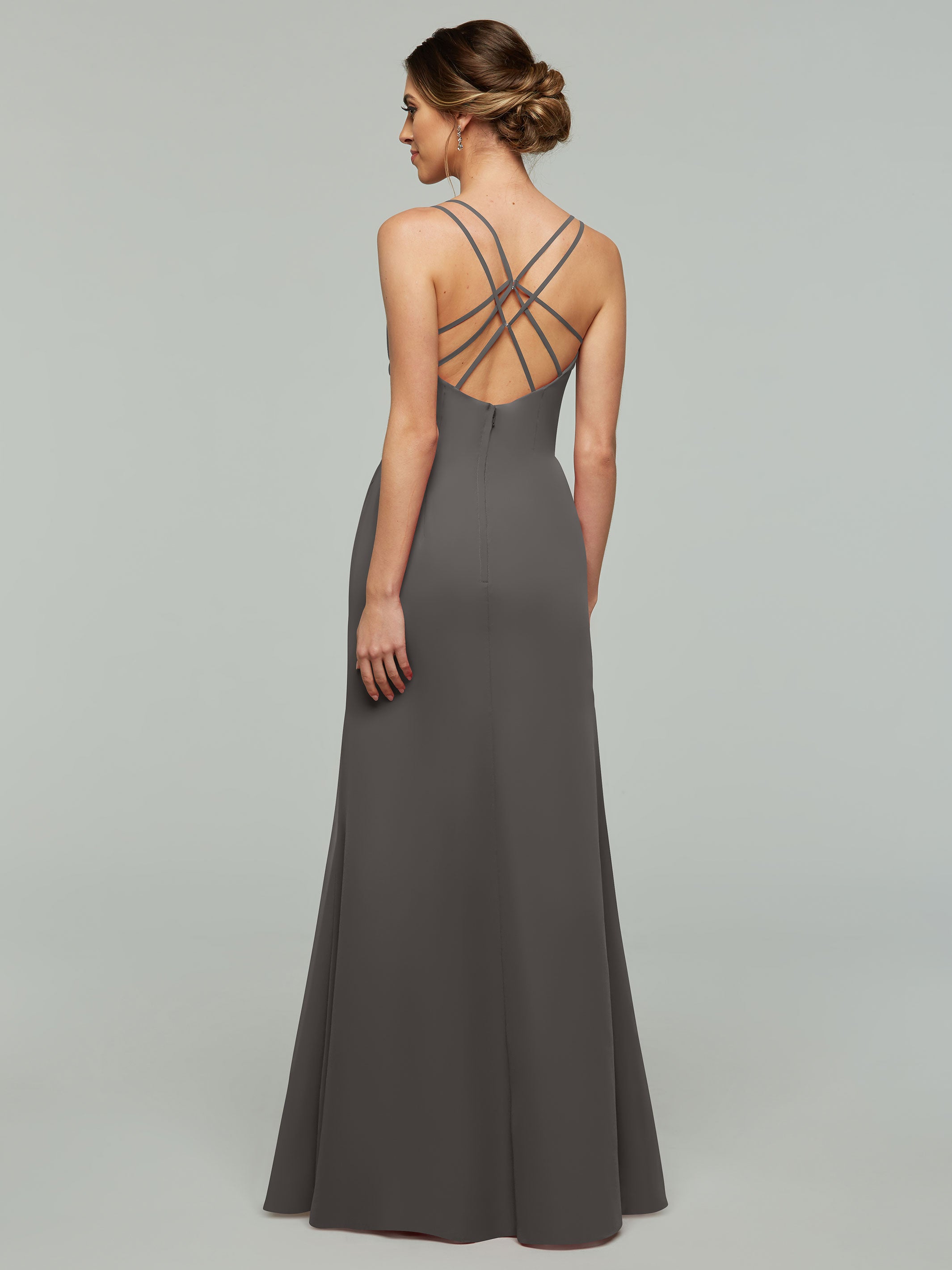 Elegant 80130 Chiffon Sheath Bridesmaid Dress - V Neck & High Slit Design for Weddings, Formal Events & Special Occasions