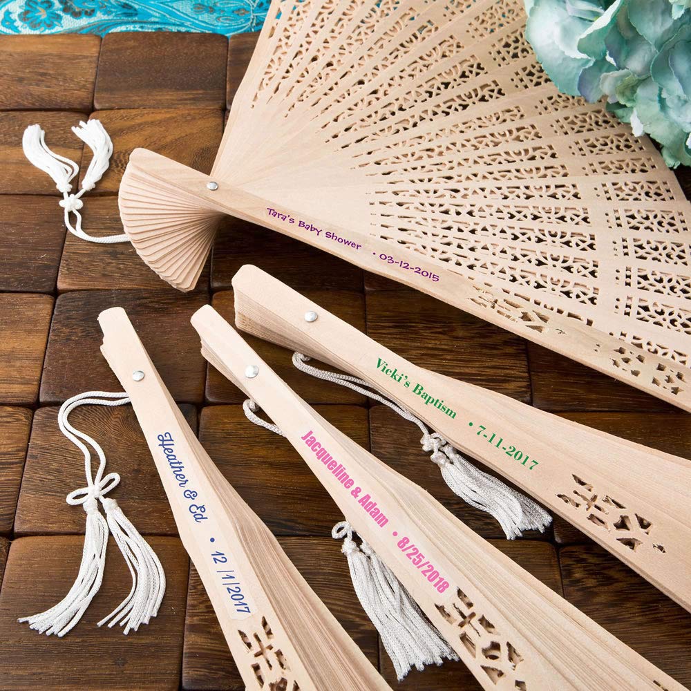 Exquisite Hand-Carved Personalized Sandalwood Folding Fans - Set of 40 - Wedding Favors, Bridal Shower Gifts & Asian-Themed Party Decor - Perfect for Cultural Events, Home Decor and Summer Cooling Accessories