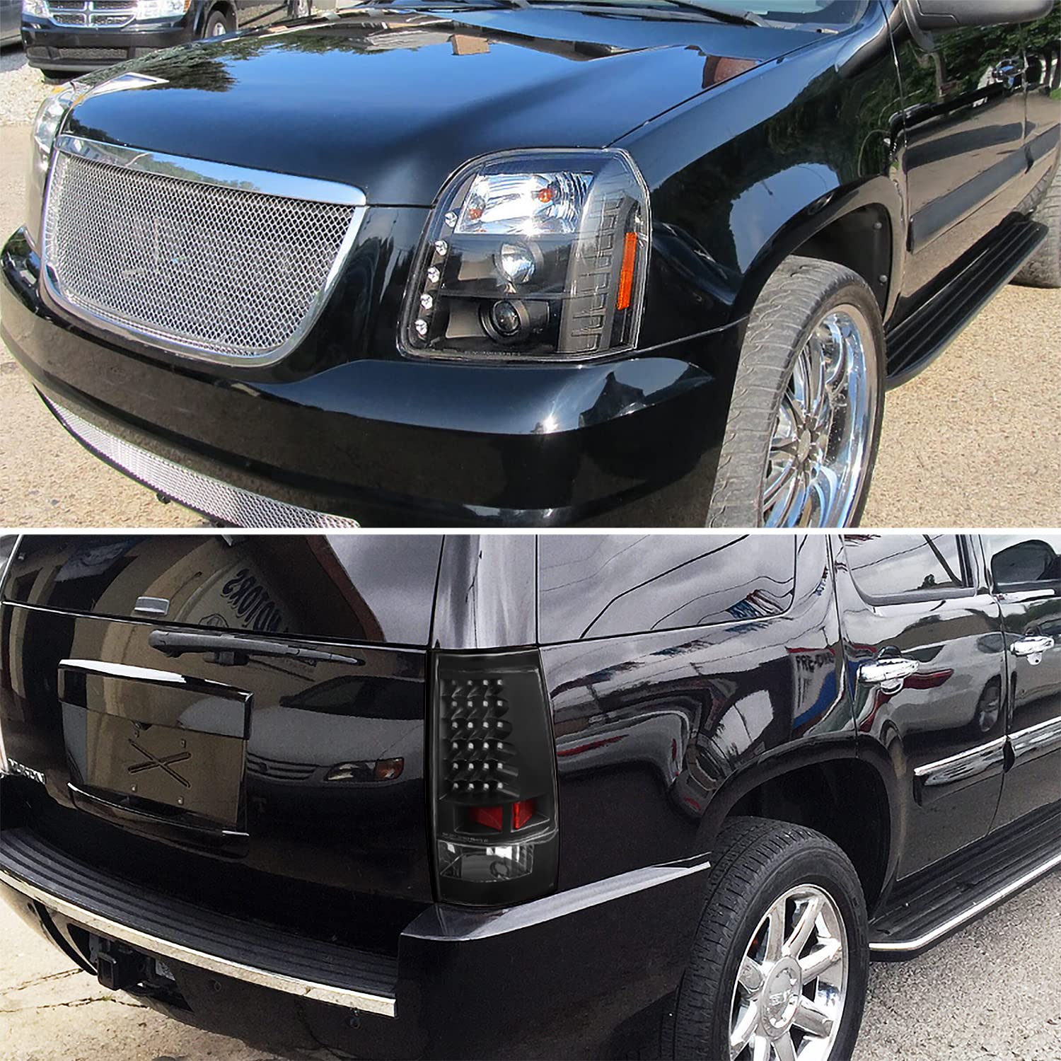 Spec-D Tuning Black LED Projector Headlights & Tail Lights LED Brake Lamps for 2007-2014 GMC Yukon - Left & Right Pair Headlamp Assembly - Upgrade Your Ride with Enhanced Visibility & Style for Night Driving & Off-Road Adventures