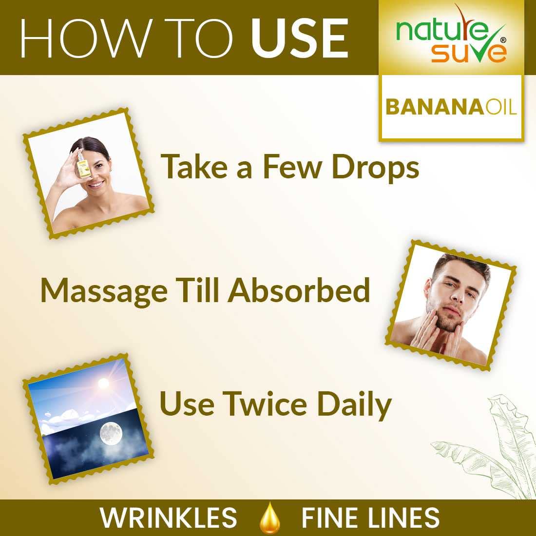 Nature Sure Banana Oil for Wrinkles & Fine Lines - Anti-Aging Facial Treatment for Men & Women (30ml) - Perfect for Daily Skincare Routine & Nighttime Moisturizing